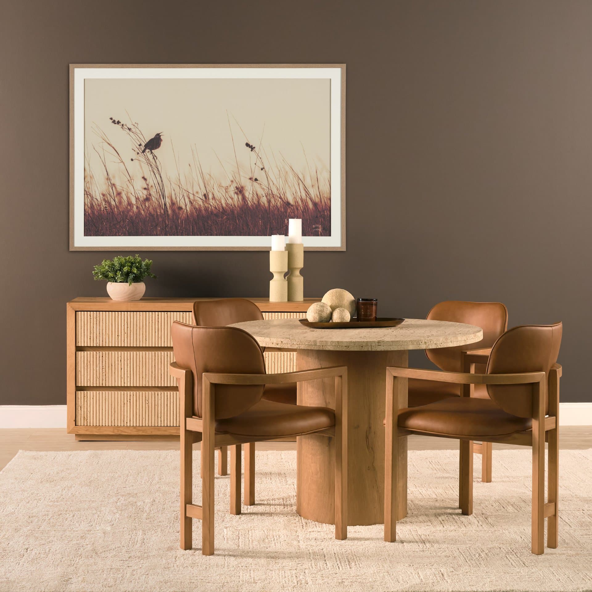Travona Oak Wood w/ Travertine 6 Drawer Dresser — product photograph