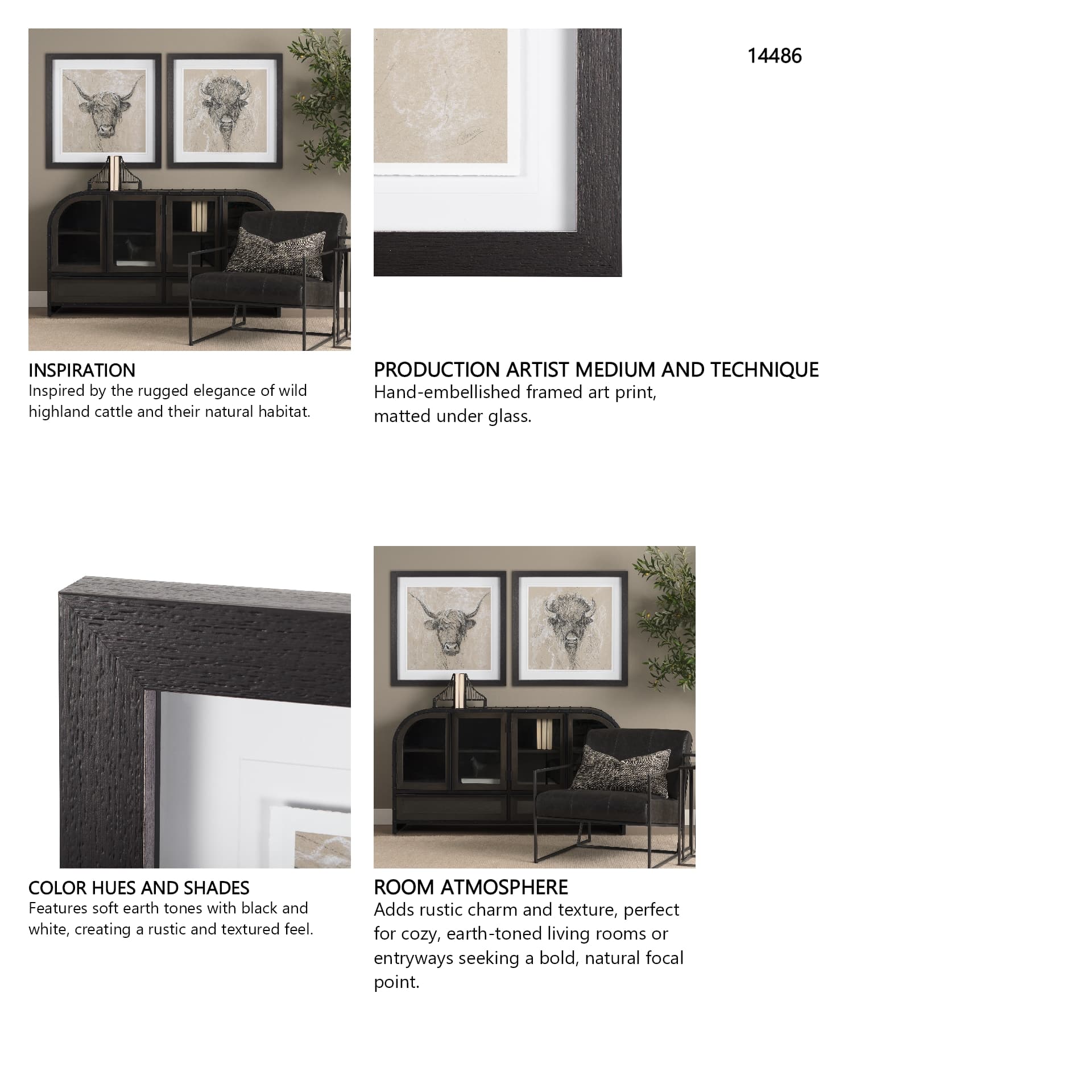 Sketch of Animal VIII by Mercana Studio Hand Embellished Framed Art Print Matted under Glass — in a styled room