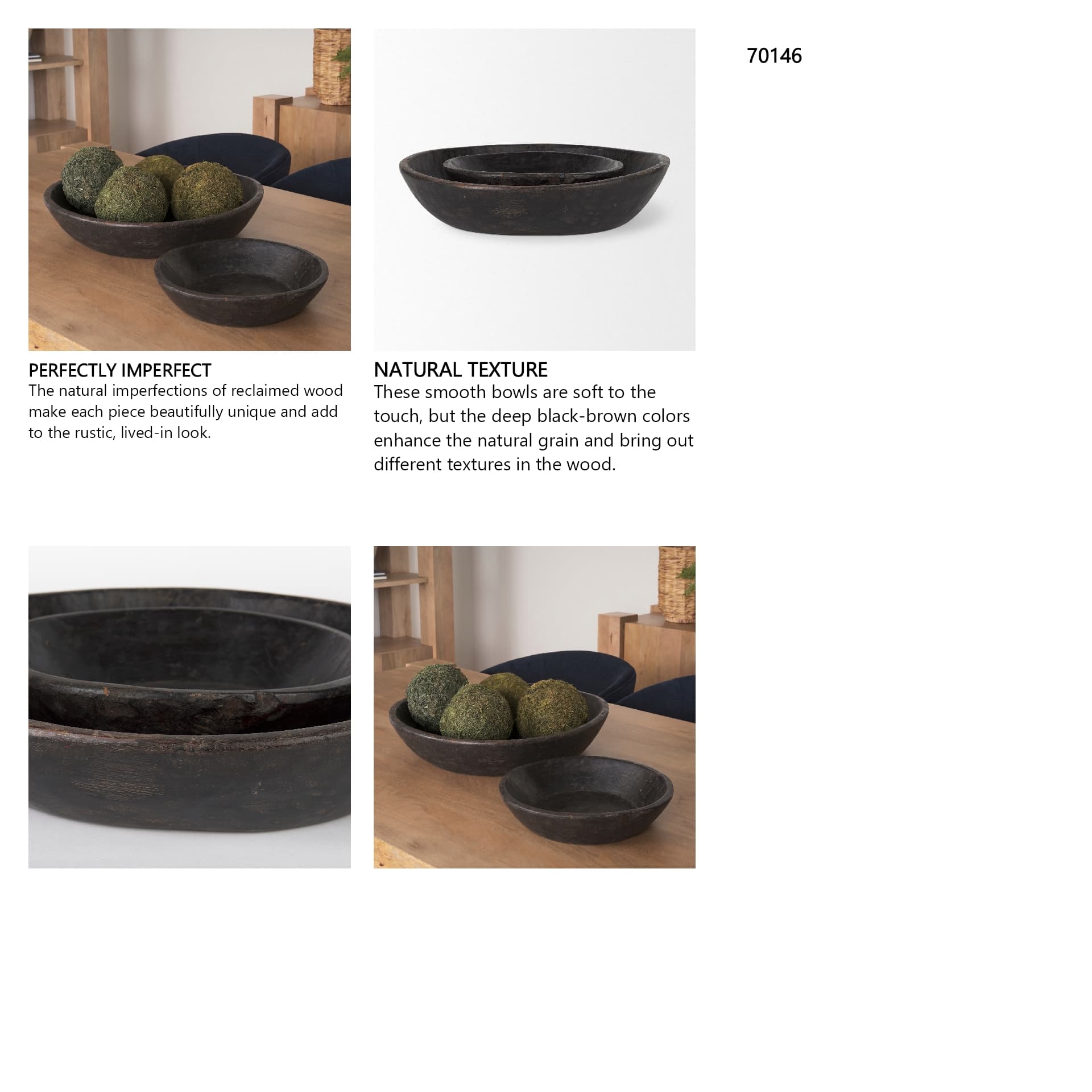 Nikita Set of 2 Large Black-Brown Reclaimed Wood Bowls — in a styled room
