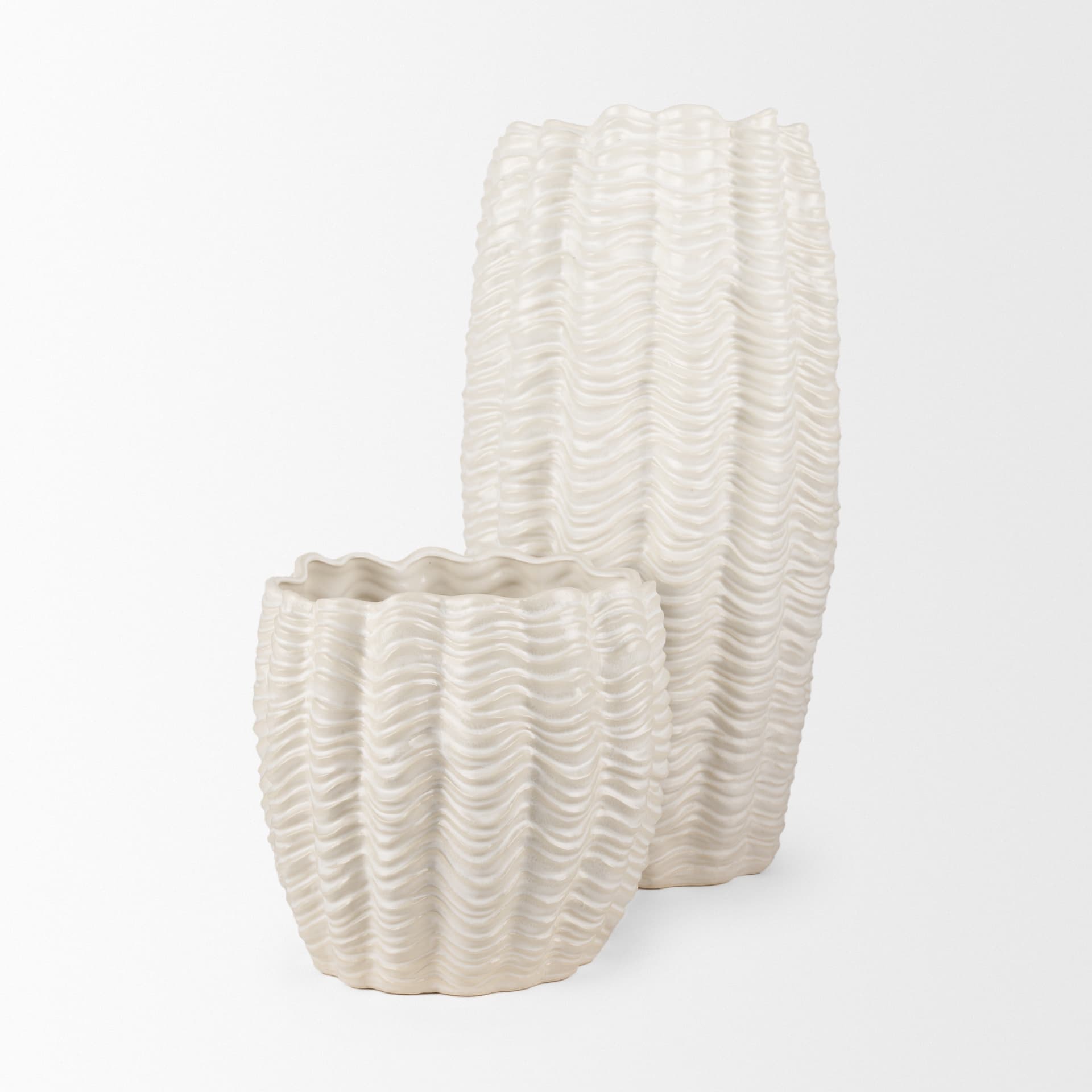 Velia Tall Seashell Sculptural Cream Glazed Ceramic Vase — product photograph