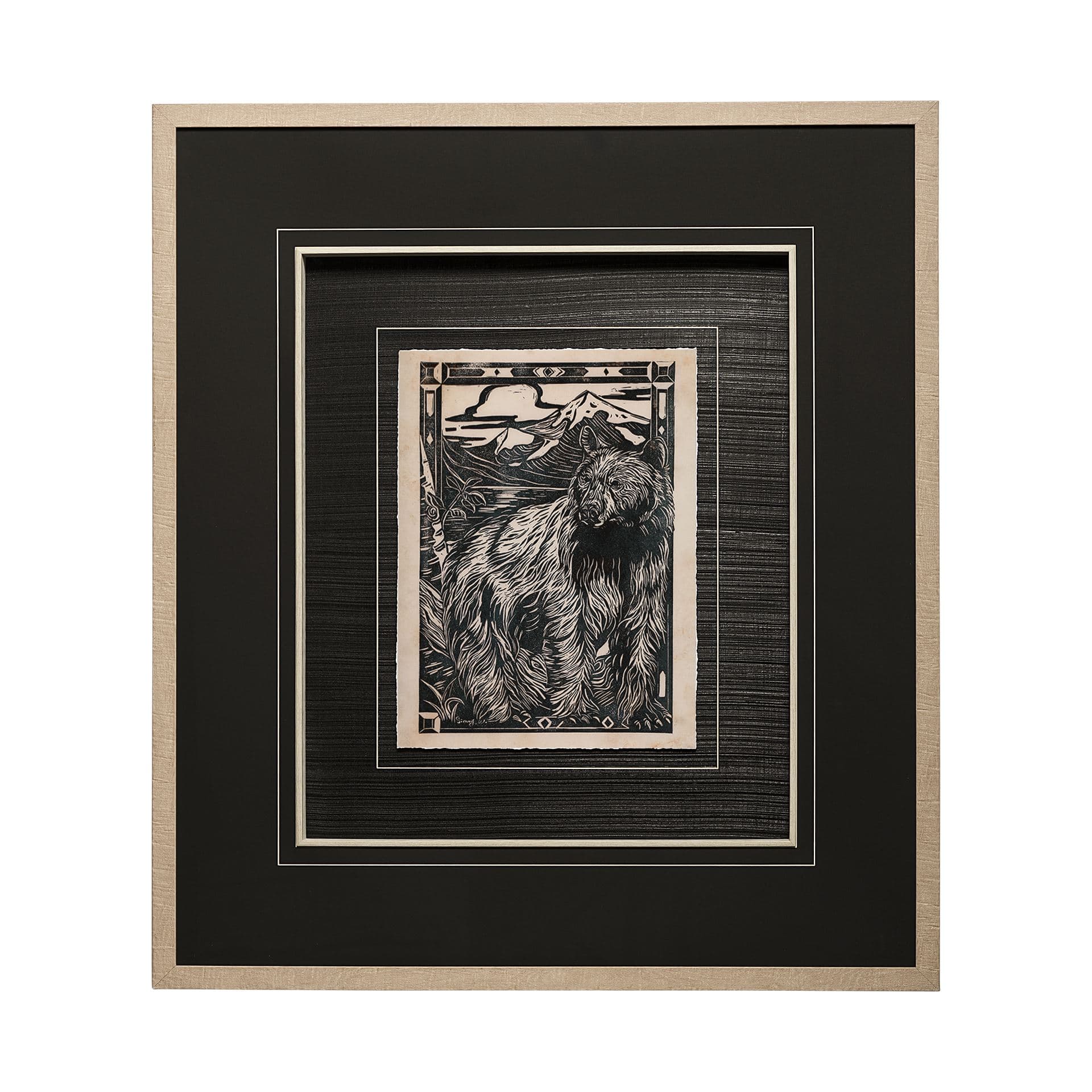 Linocut III by Mercana Studio a Hand Embellished Textured Framed Art Print Matted under Glass — product photograph