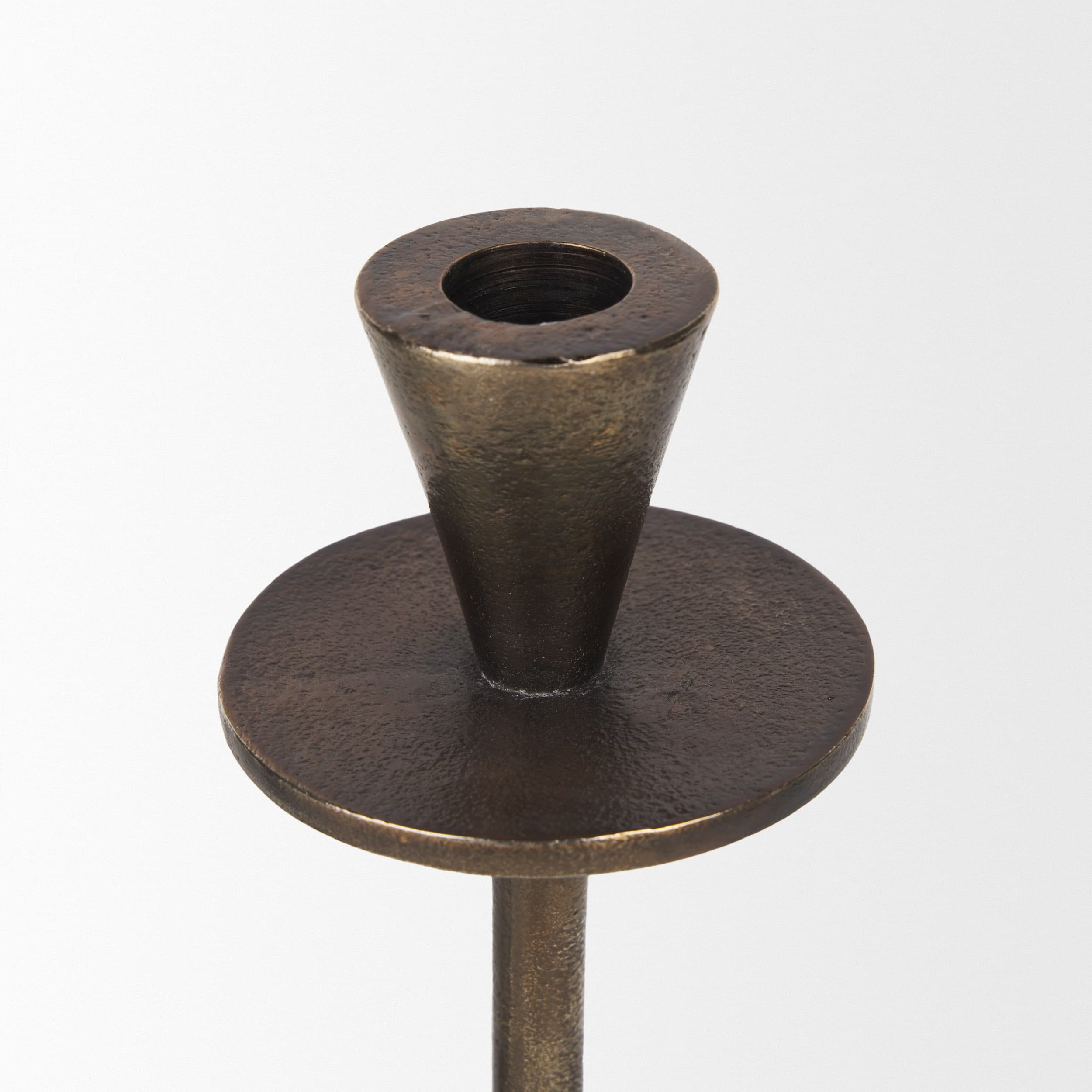 Petria Antiqued Gold Textured Metal Taper Candle Holders — product photograph