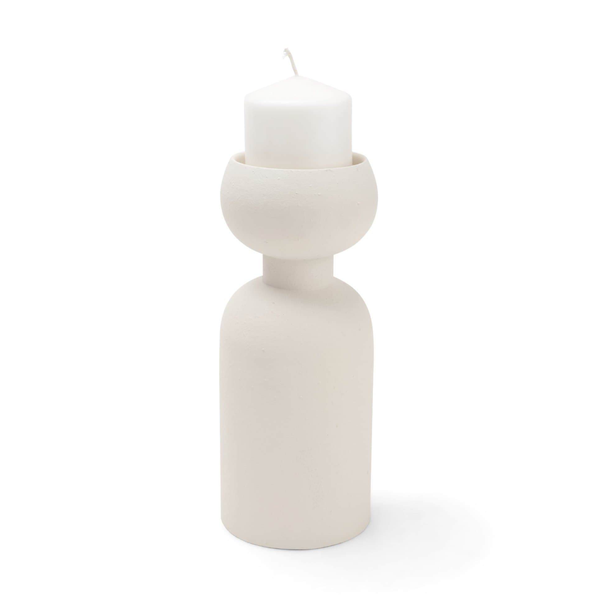 Pelar Large Matte White Metal Stacked Pillar Candle Holder — product photograph