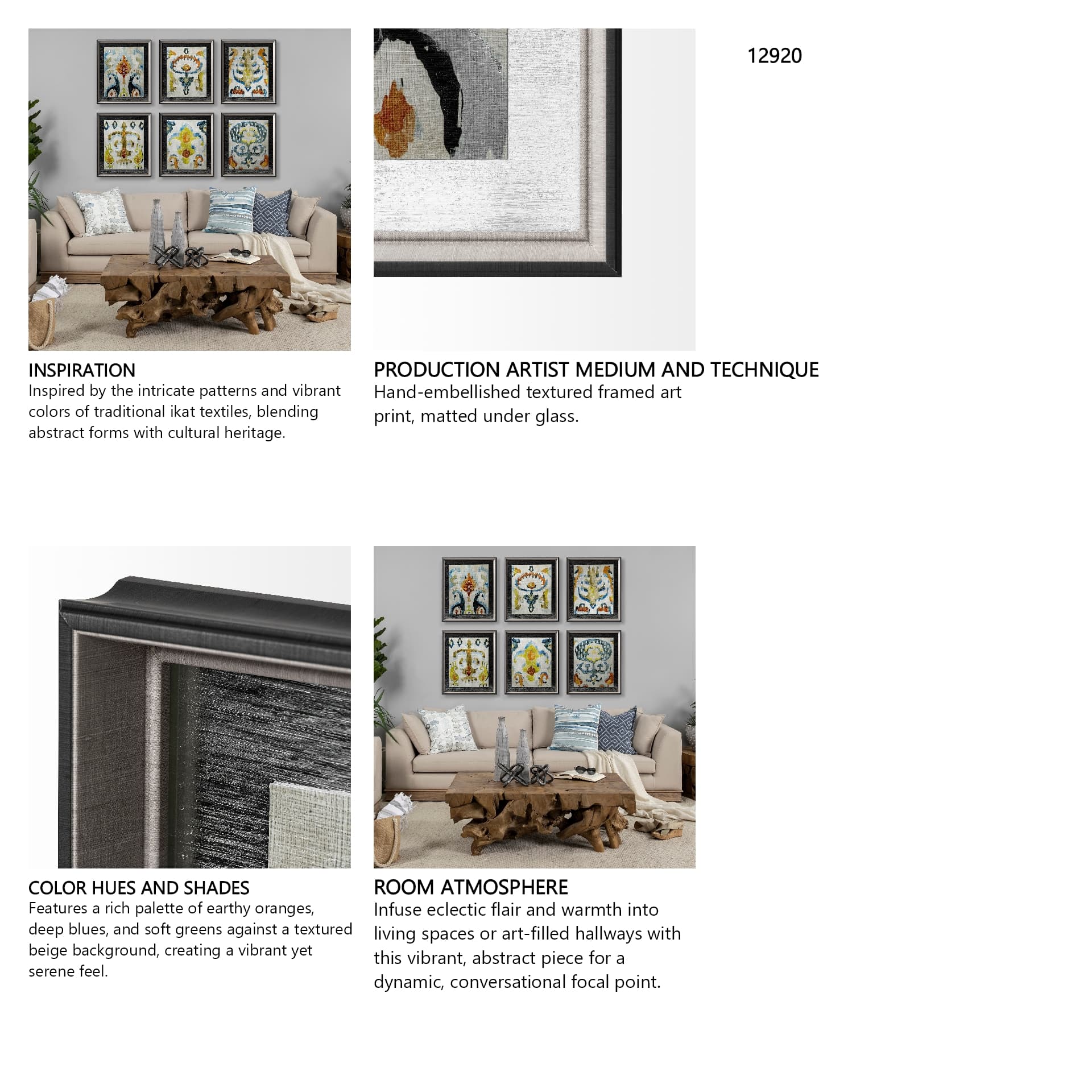Bohemian Ikat V by Chariklia Zarris a Hand Embellished Textured Framed Art Print Matted under Glass — in a styled room