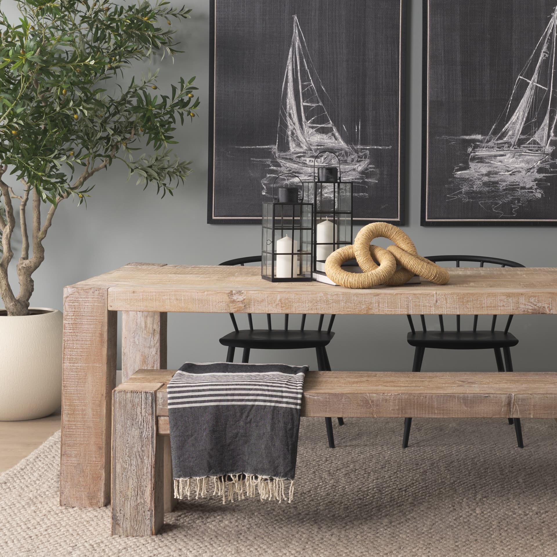 Alize Jute Wrapped Solid Wood Circular Chain Link Decorative Object — in a styled room