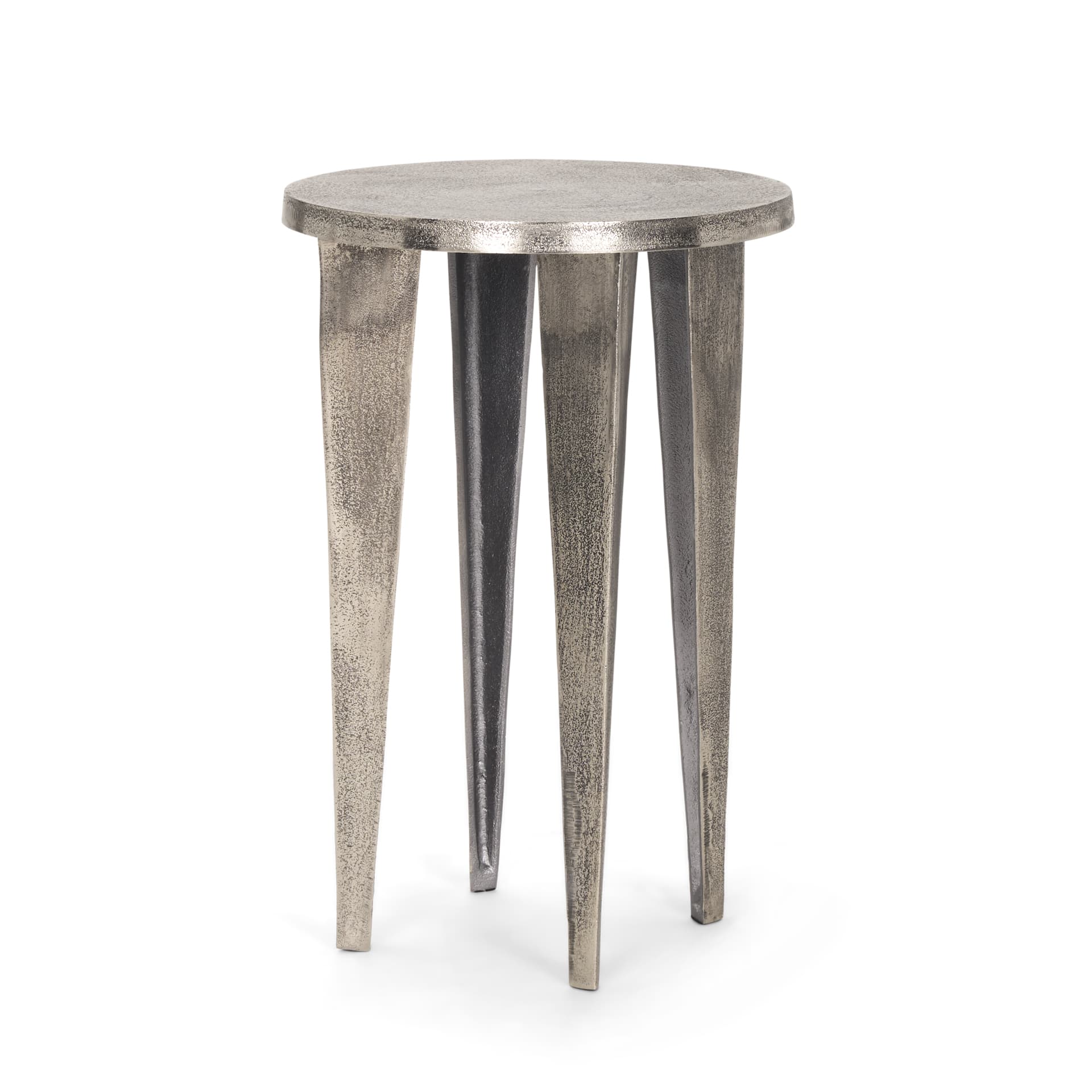 Maggie Textured Silver Nickel Cast Aluminum Metal Accent Table — product photograph
