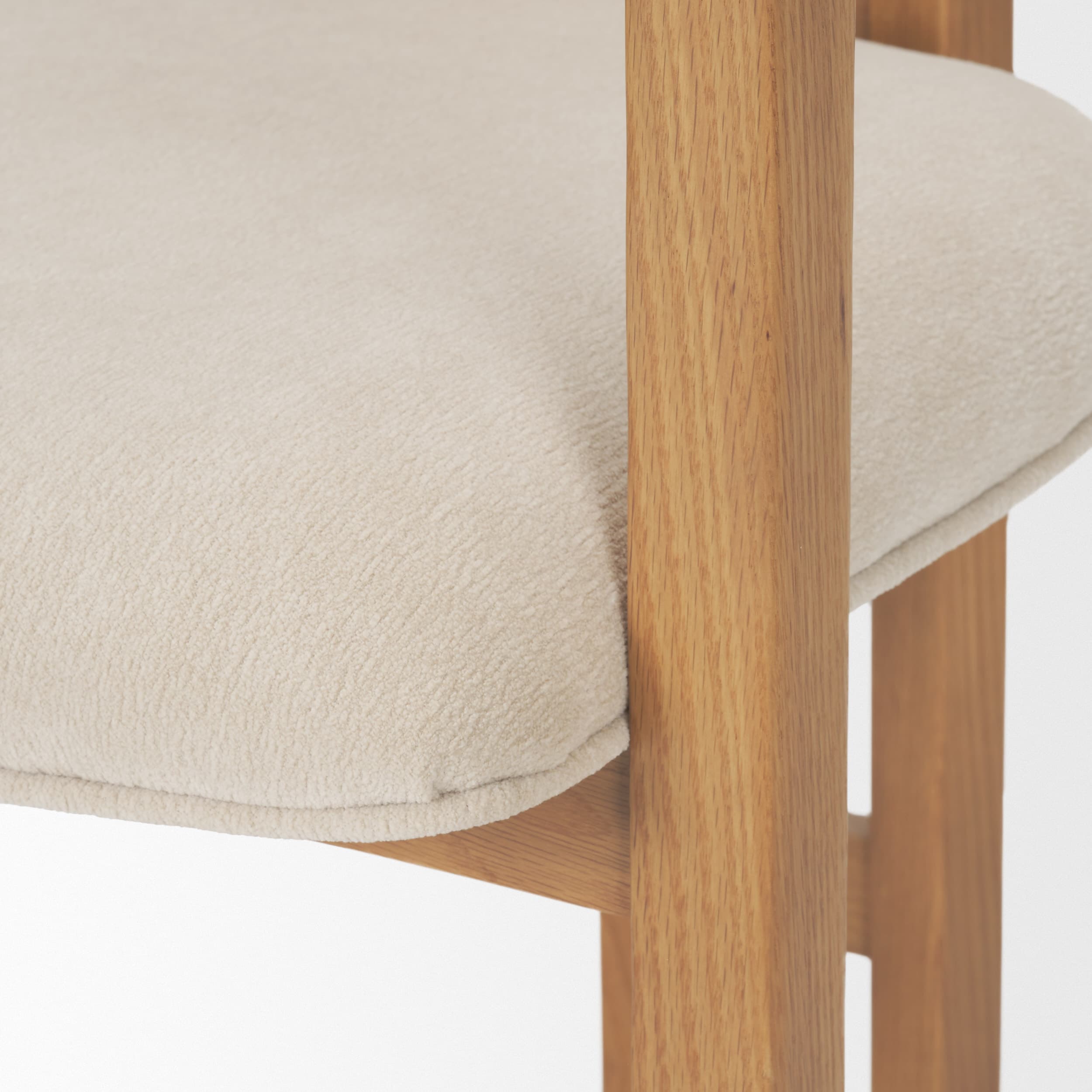Carlisle Curved Back Dining Arm Chair | Cream Chenille w/ Brown Wood — product photograph