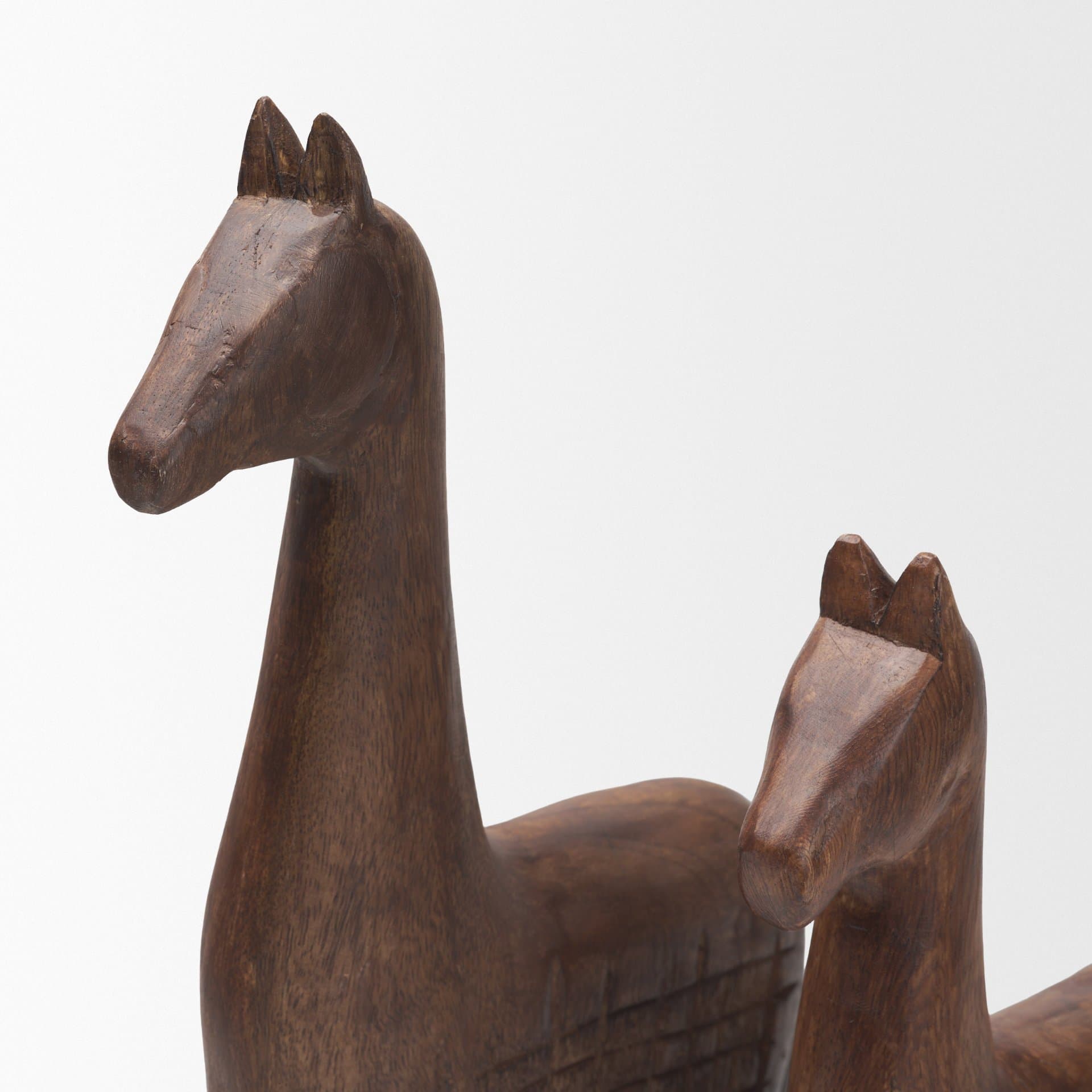 Farasi Medium Brown Wood Carved Horse Object (Set of 2) — product photograph