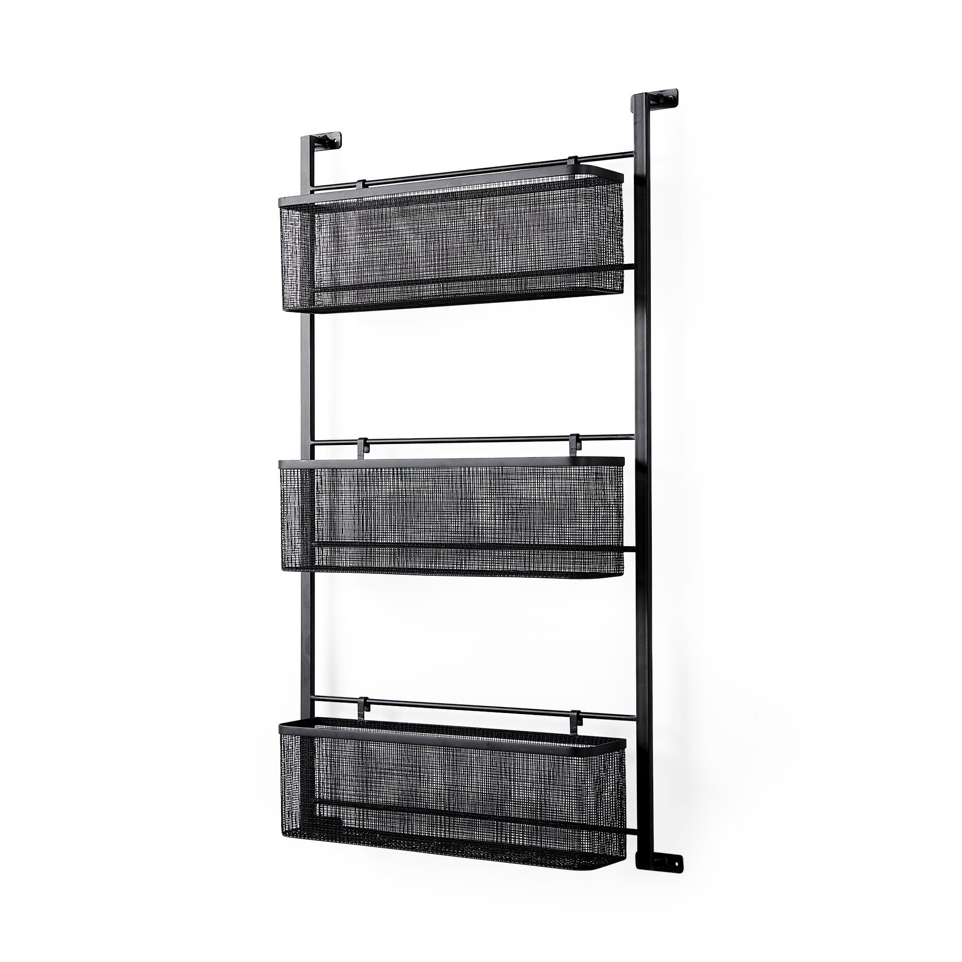 Macrinus 23.4L x 5.5W x 38.6H Black Metal W/Mesh Wall Mounted Shelf — product photograph