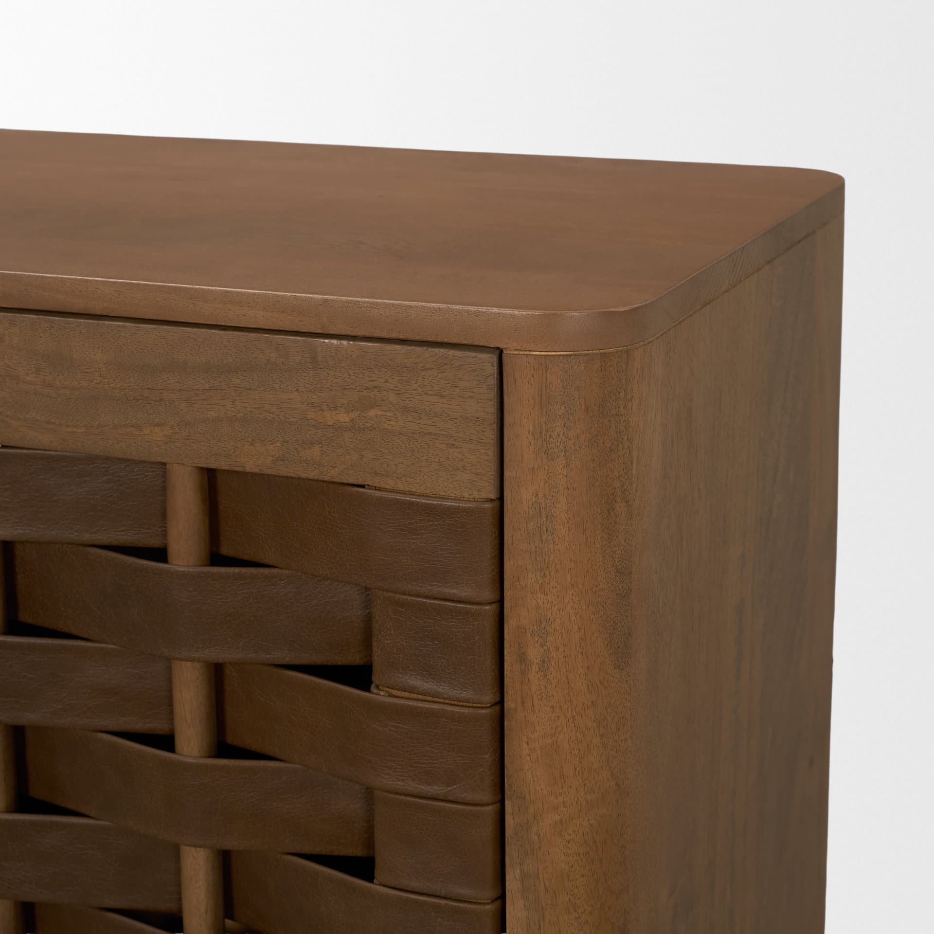 Wexlan Solid Wood w/ Leather Weave 4 Door Closed Sideboard — product photograph