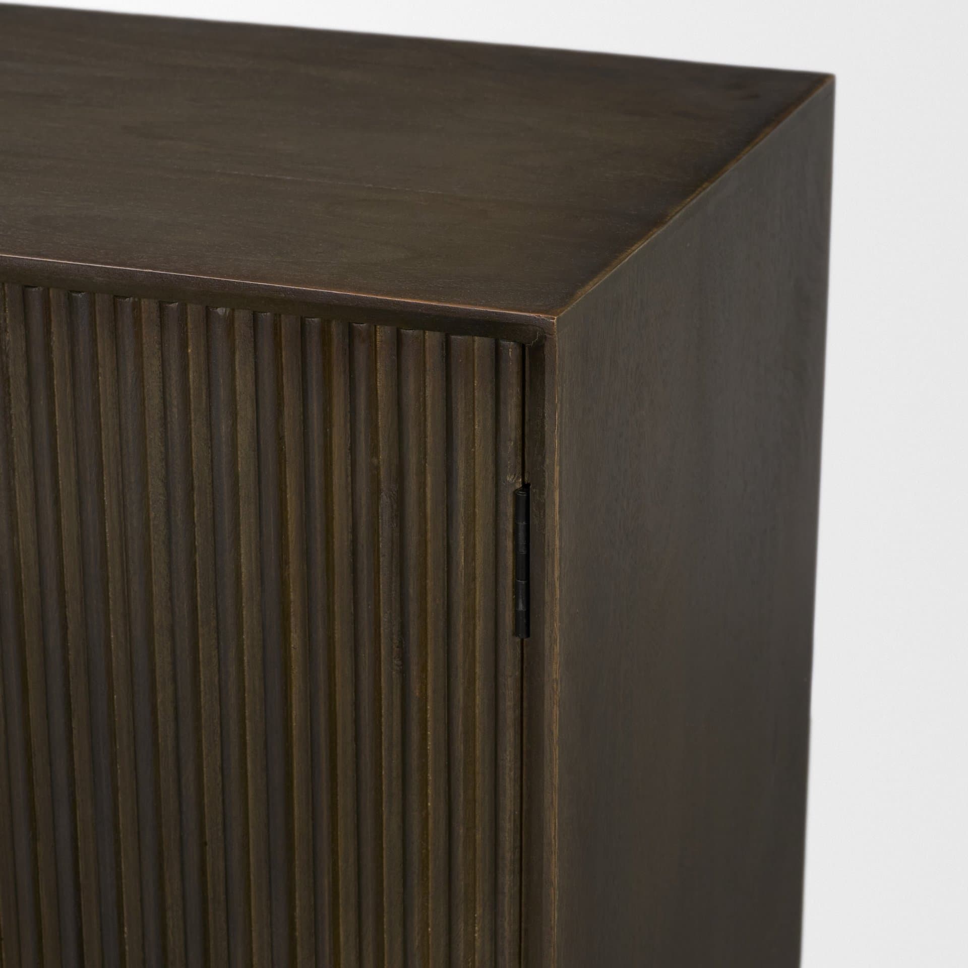 Cinder Distressed Dark Brown Wood Reeded 2-Door Closed Accent Cabinet — product photograph