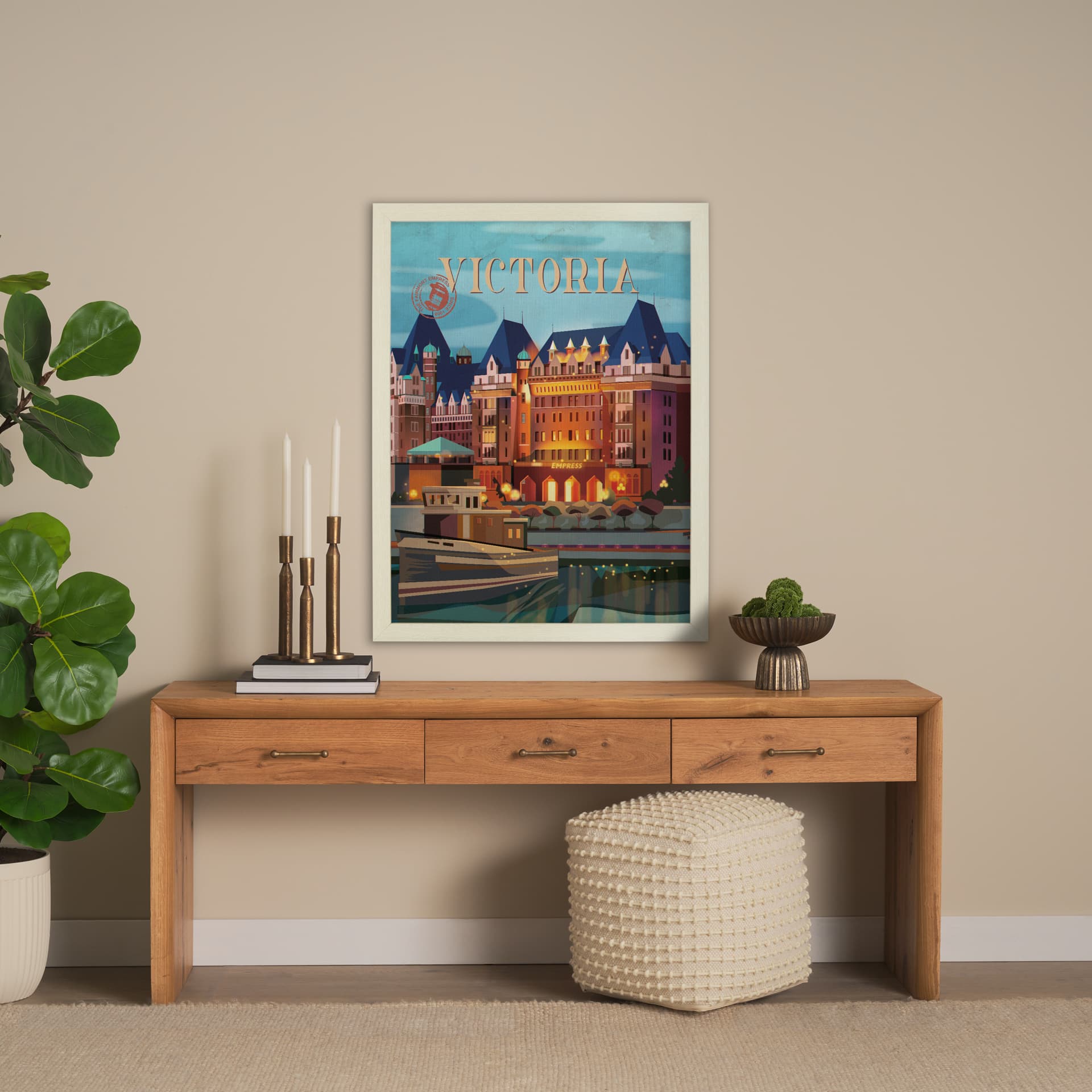 Victoria Go Canada (L) by Mercana Studio a Hand Embellished Decograph Framed Art Print — in a styled room