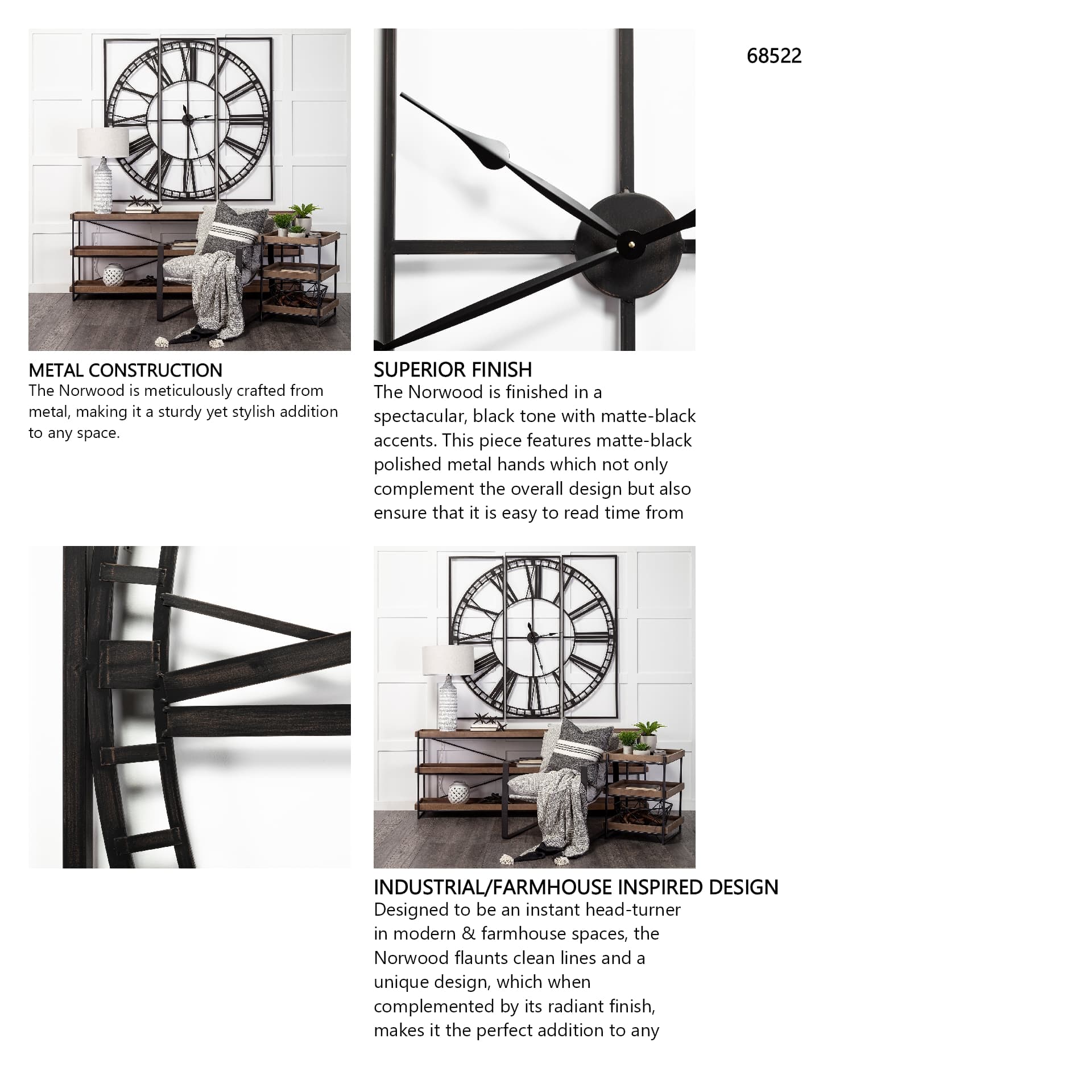 Norwood 60" Square Oversized+ Industrial Wall Clock — in a styled room