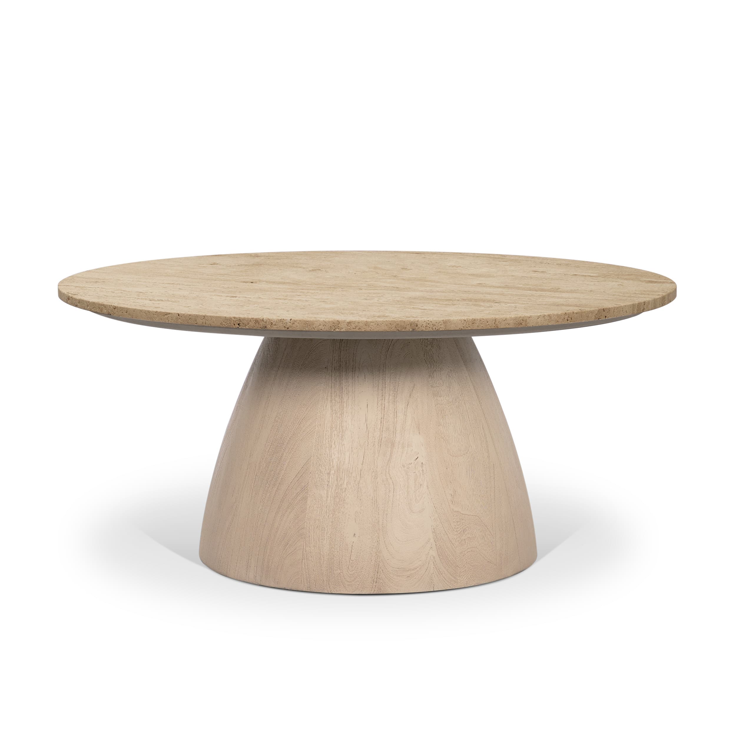 Allyson 36" Light Wood Base w/ Travertine Top Coffee Table — product photograph