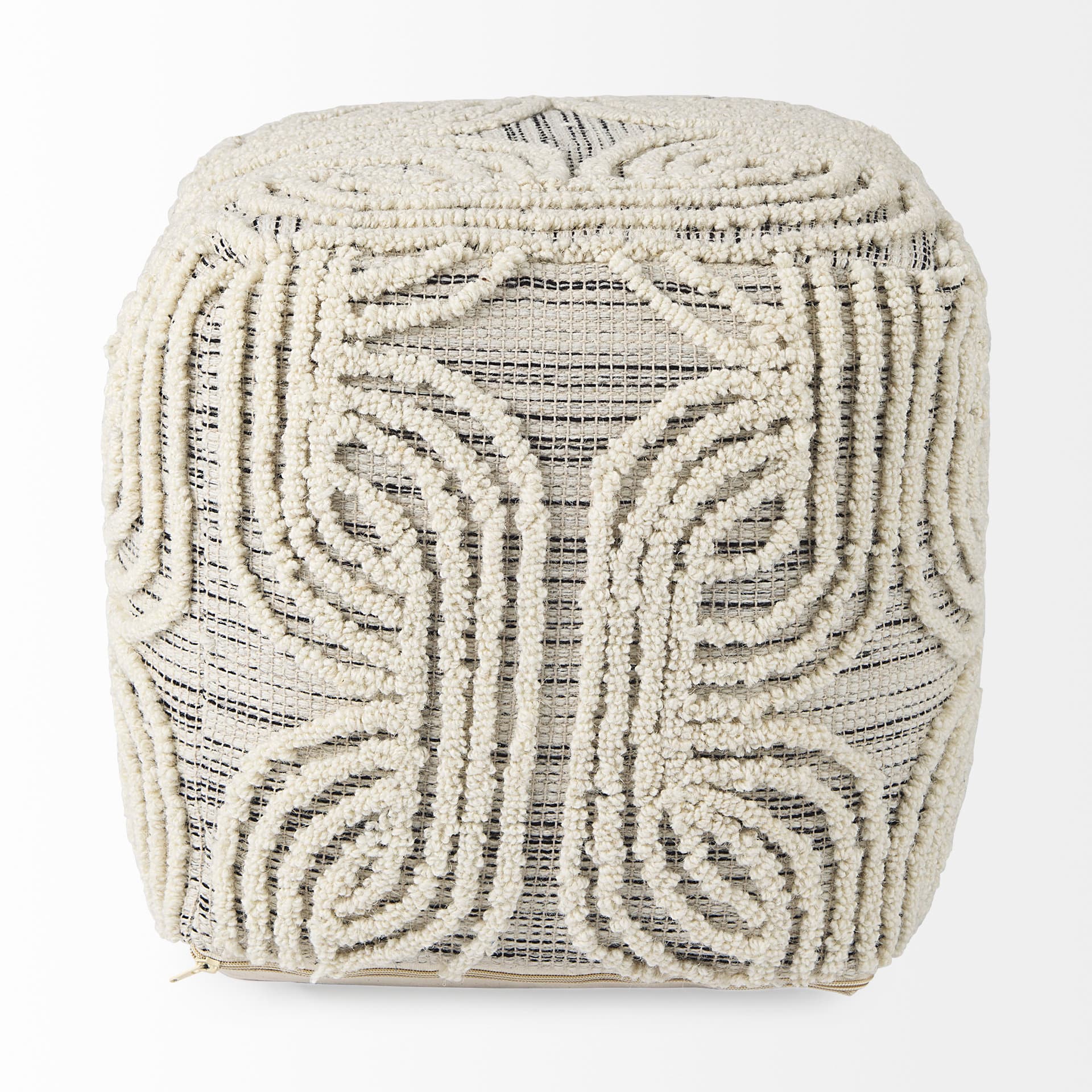 Amaya 16.0L x 16.0W x 16.0H Cream/Black/Gray Wool and Cotton Pouf — product photograph