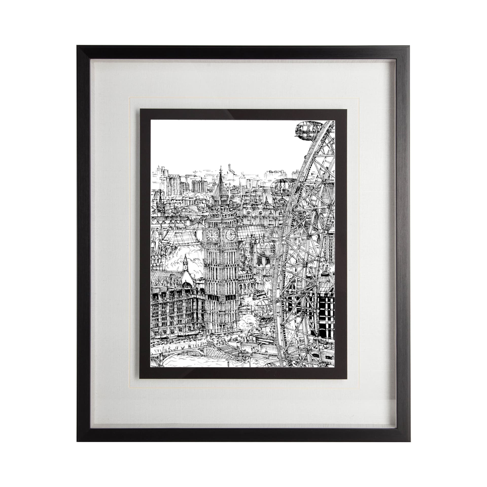 B&W City Scene IV by Melissa Wang a Hand Embellished Textured Framed Art Print Matted under Glass — product photograph