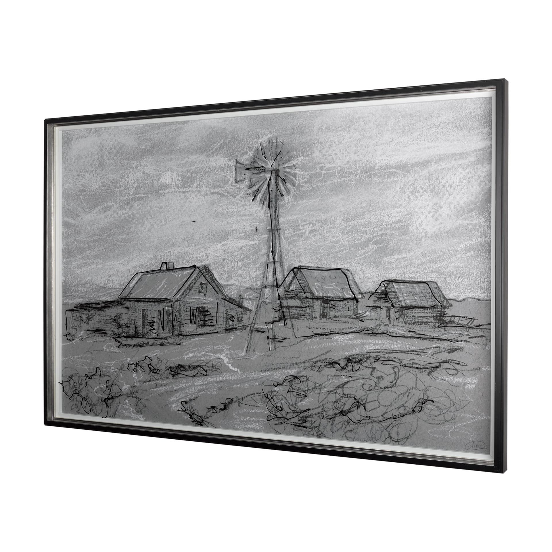 Farm view sketch I by Mercana Studio a Hand Embellished Textured Framed Art Print Matted under Glass — product photograph