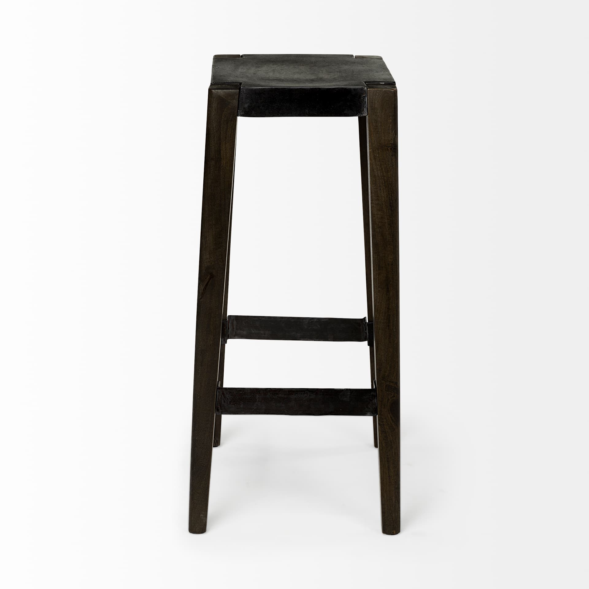 Nell Backless 30in Seat Bar Stool | Black Metal w/ Dark Brown Wood — product photograph