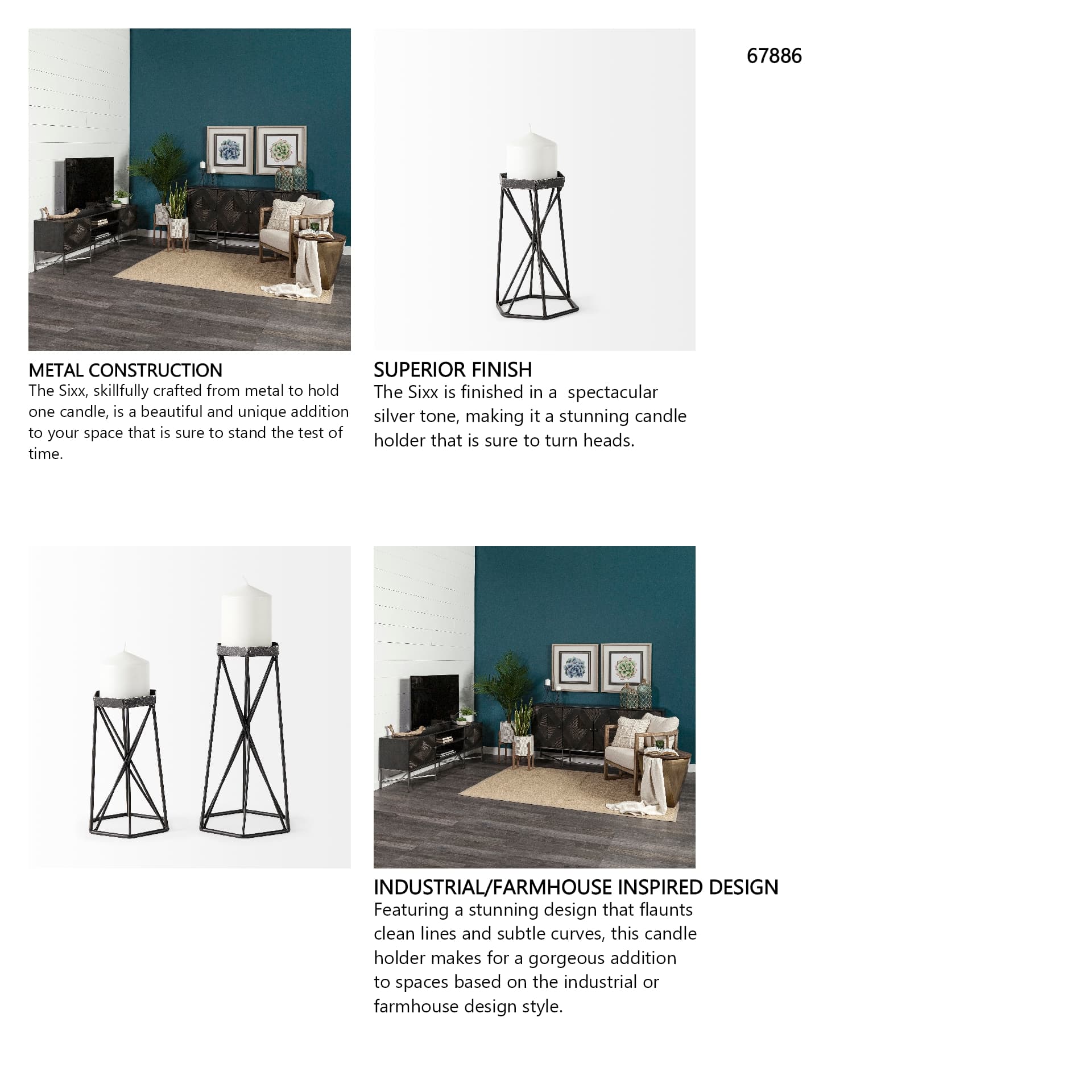Sixx I Small Antiqued Metal Hexagonal Table Candle Holder — in a styled room