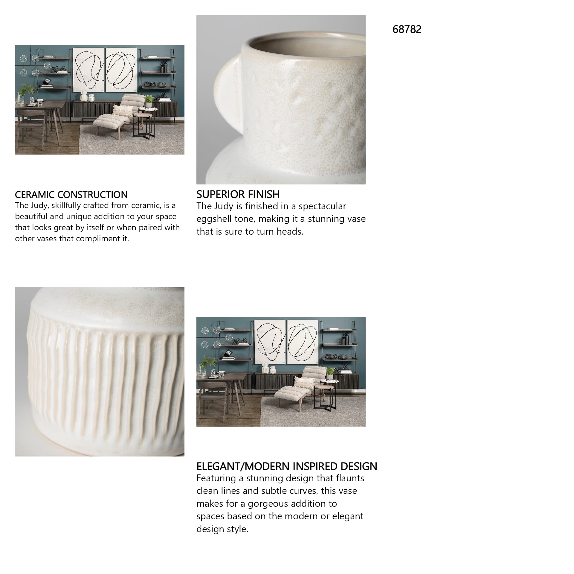Judy Small Eggshell Ceramic Vase — in a styled room