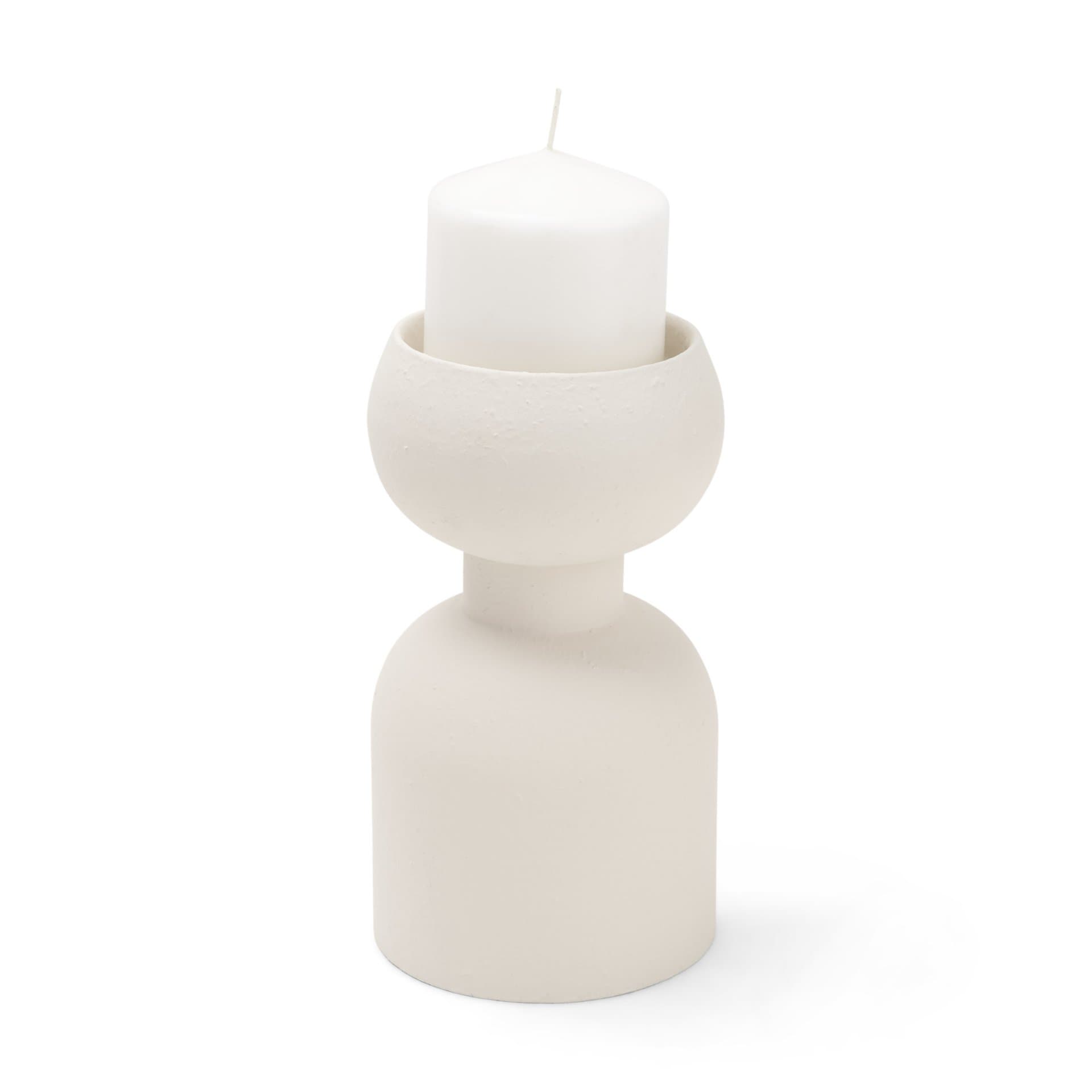 Pelar Small Matte White Metal Stacked Pillar Candle Holder — product photograph