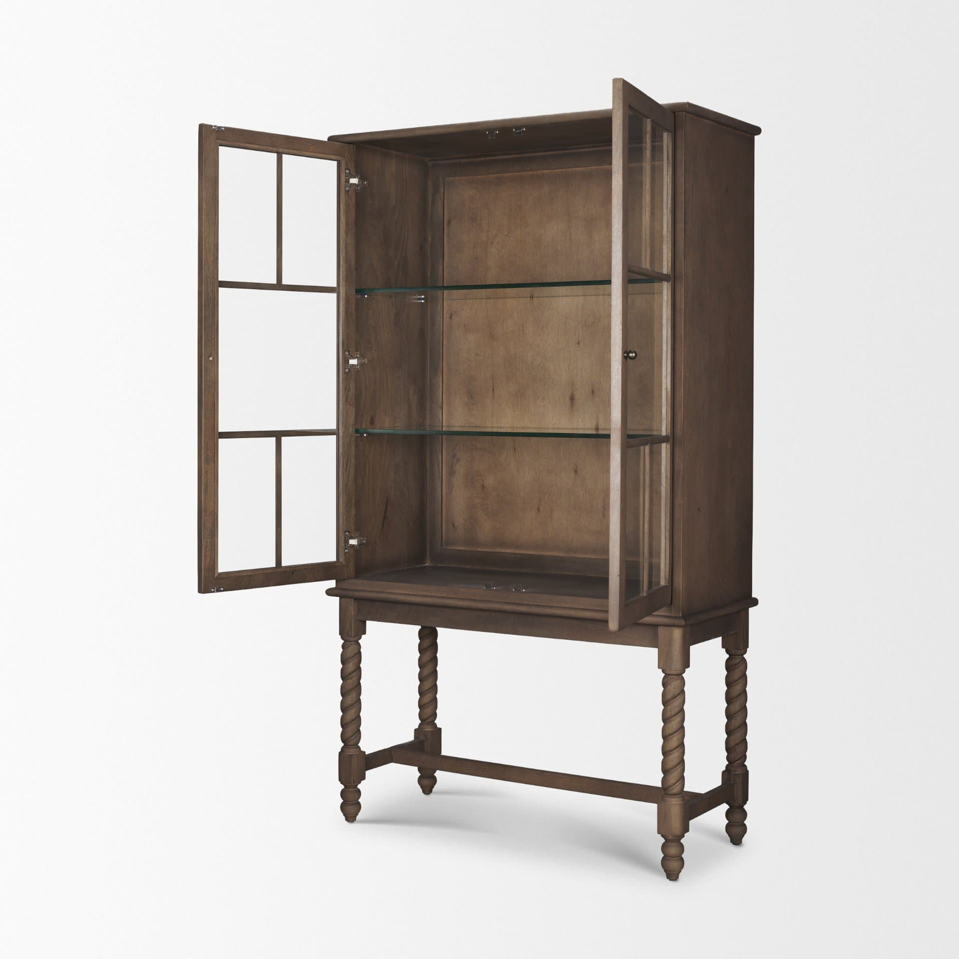 Cromwell Spiral Turned Display Cabinet | Mid-Brown Wood — product photograph
