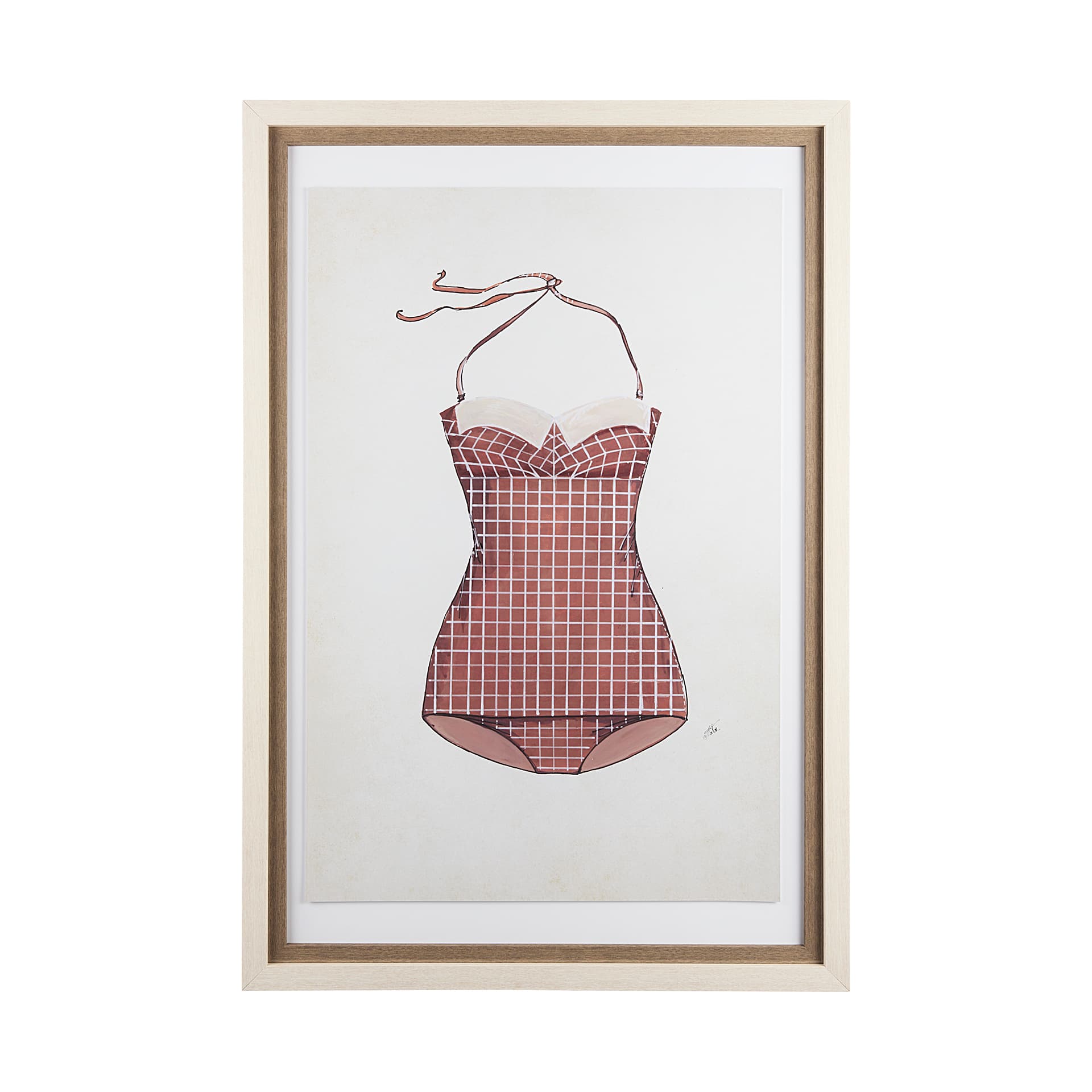 Swimsuit Pink by Mercana Studio a Hand Embellished Textured Framed Art Print Matted under Glass — product photograph
