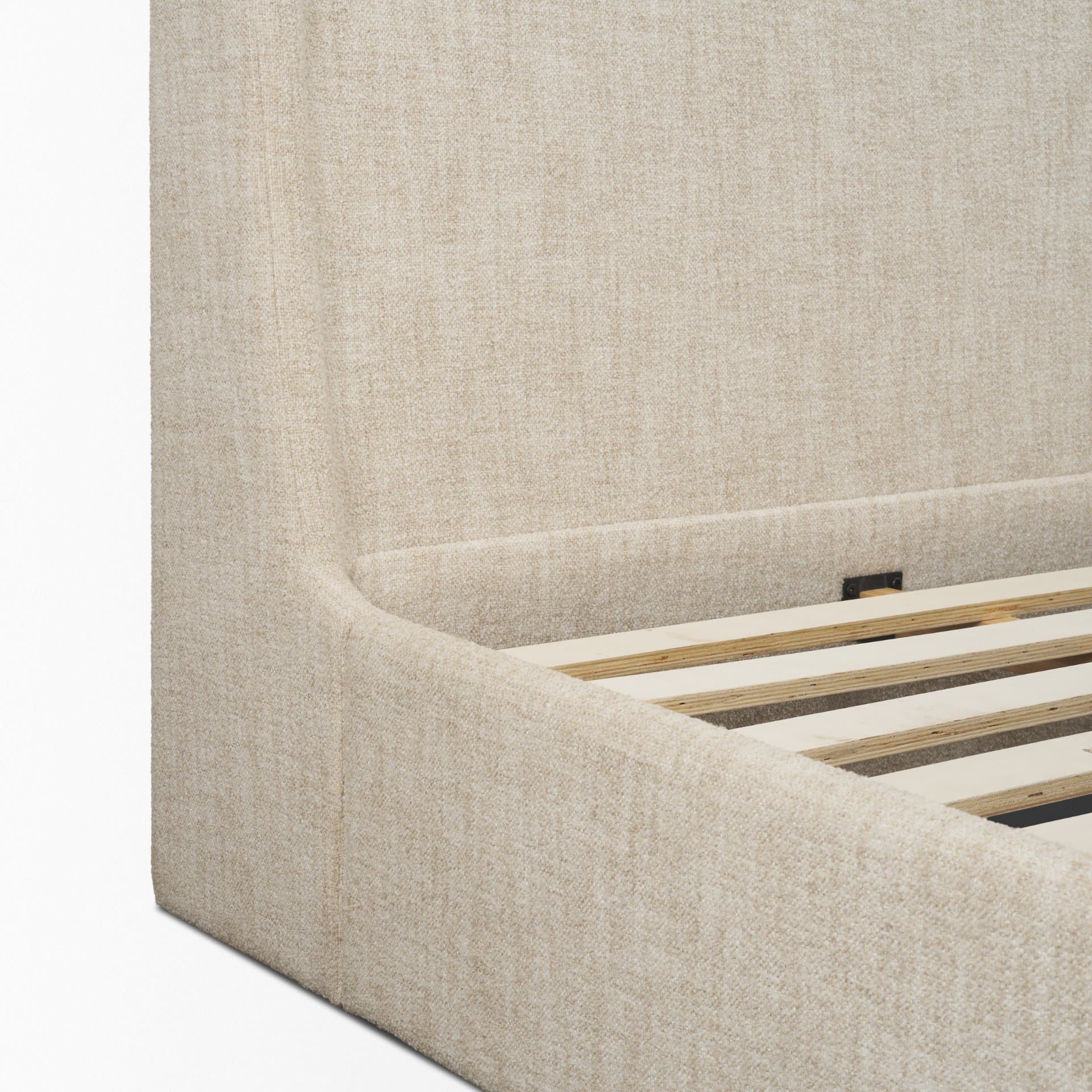 Solene King Upholstered Bedframe w/ Footbed | Curved Headboard | Oatmeal Fabric — product photograph