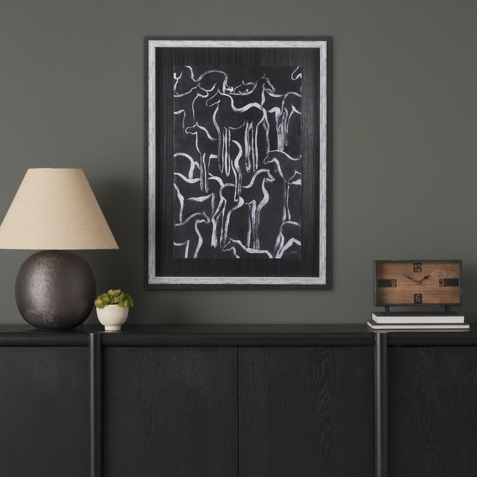 Horse Herd II by Mercana Studio a Hand Embellished Textured Framed Art Print — in a styled room