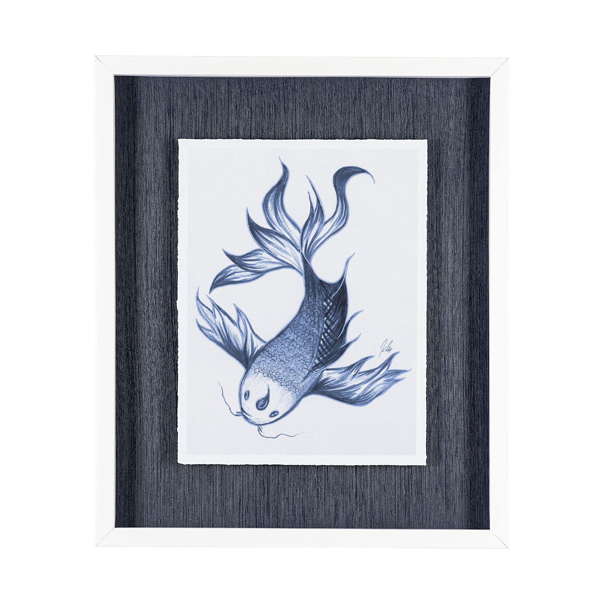 Koi Fish Blue II by Mercana Studio a Hand Embellished Textured Framed Art Print Matted under Glass — product photograph