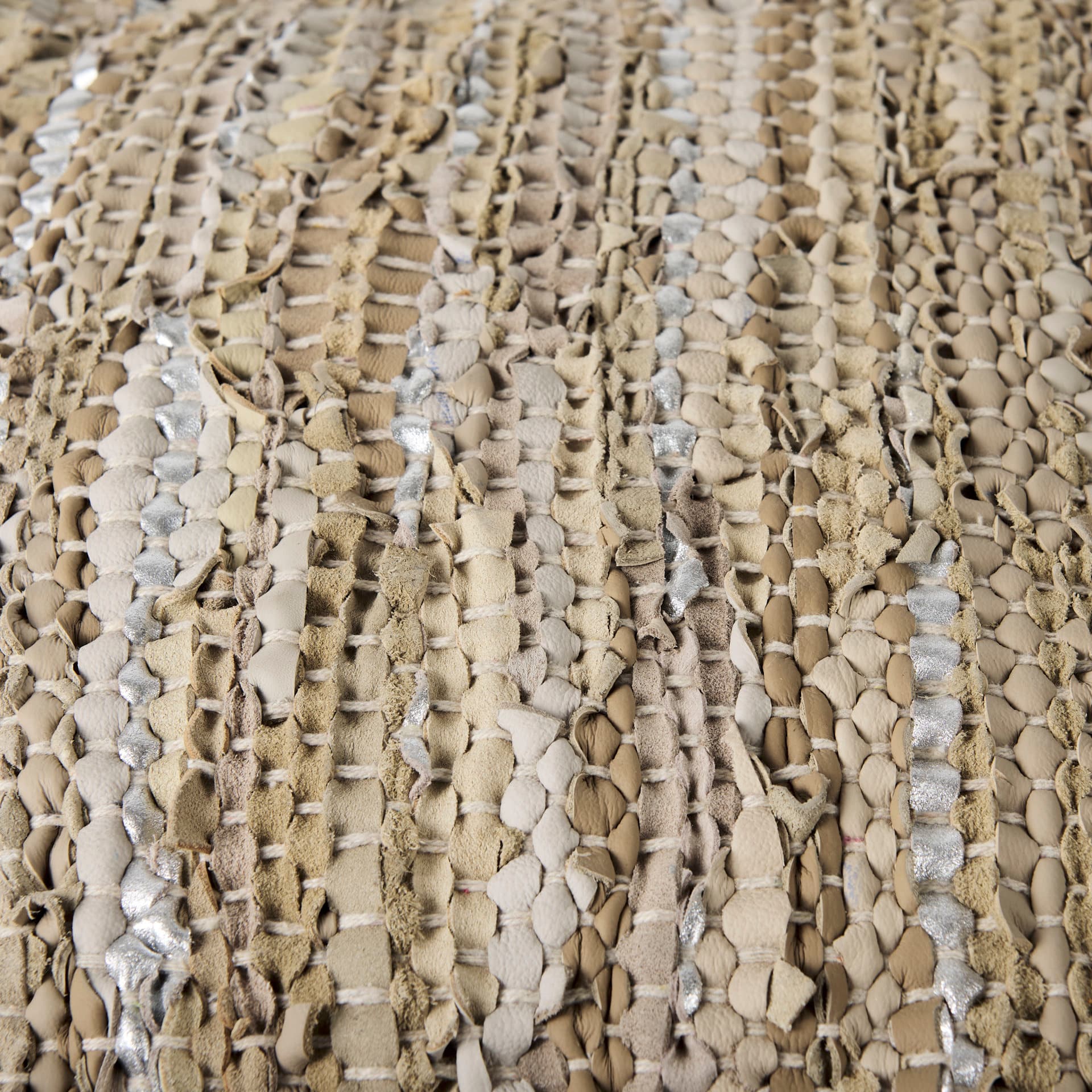 Aadhya 16.0L x 16.0W x 16.0H Taupe/Silver Leather and Cotton Pouf — product photograph