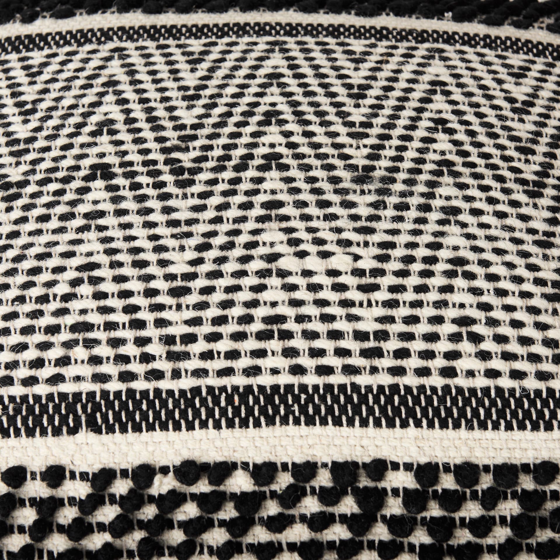 Garima 22.0L x 22.0W x 14.0H Black/White Wool and Cotton Patterned Pouf — product photograph