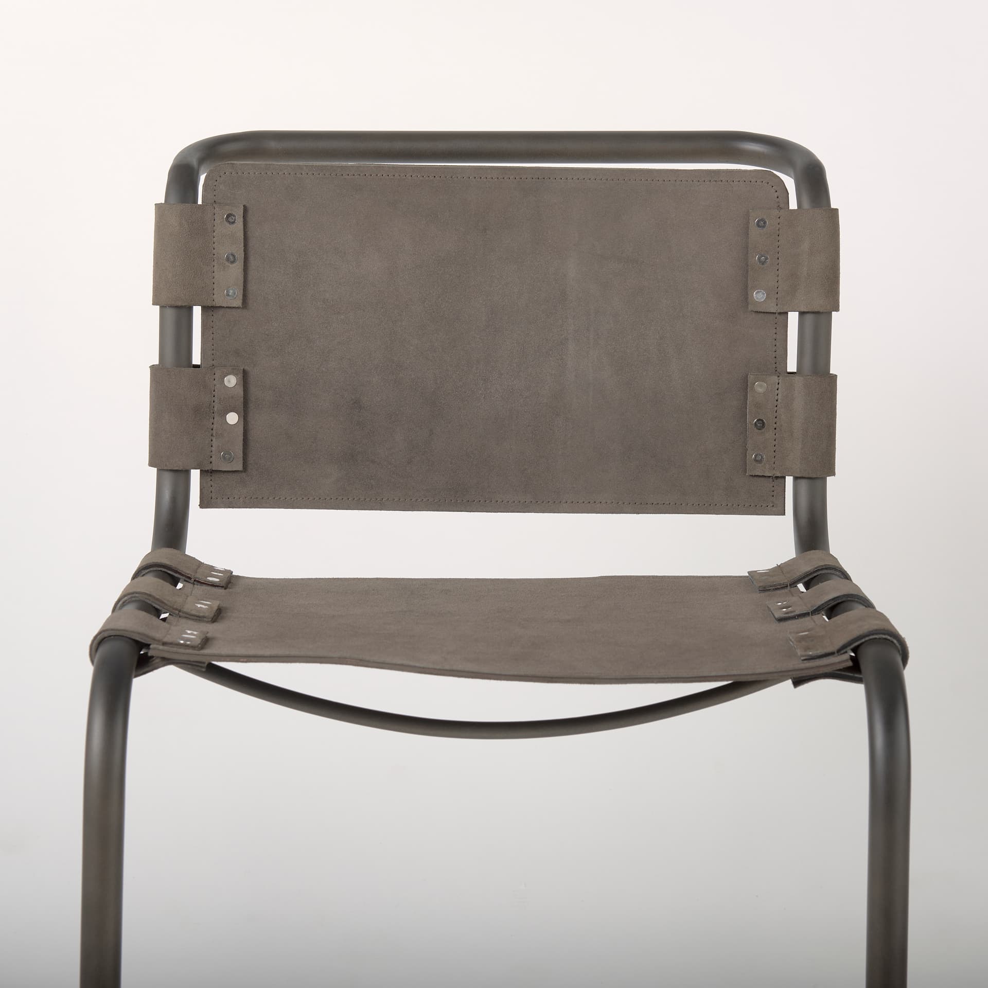 Berbick Open Back Dining Side Chair | Gray Suede w/ Iron — product photograph