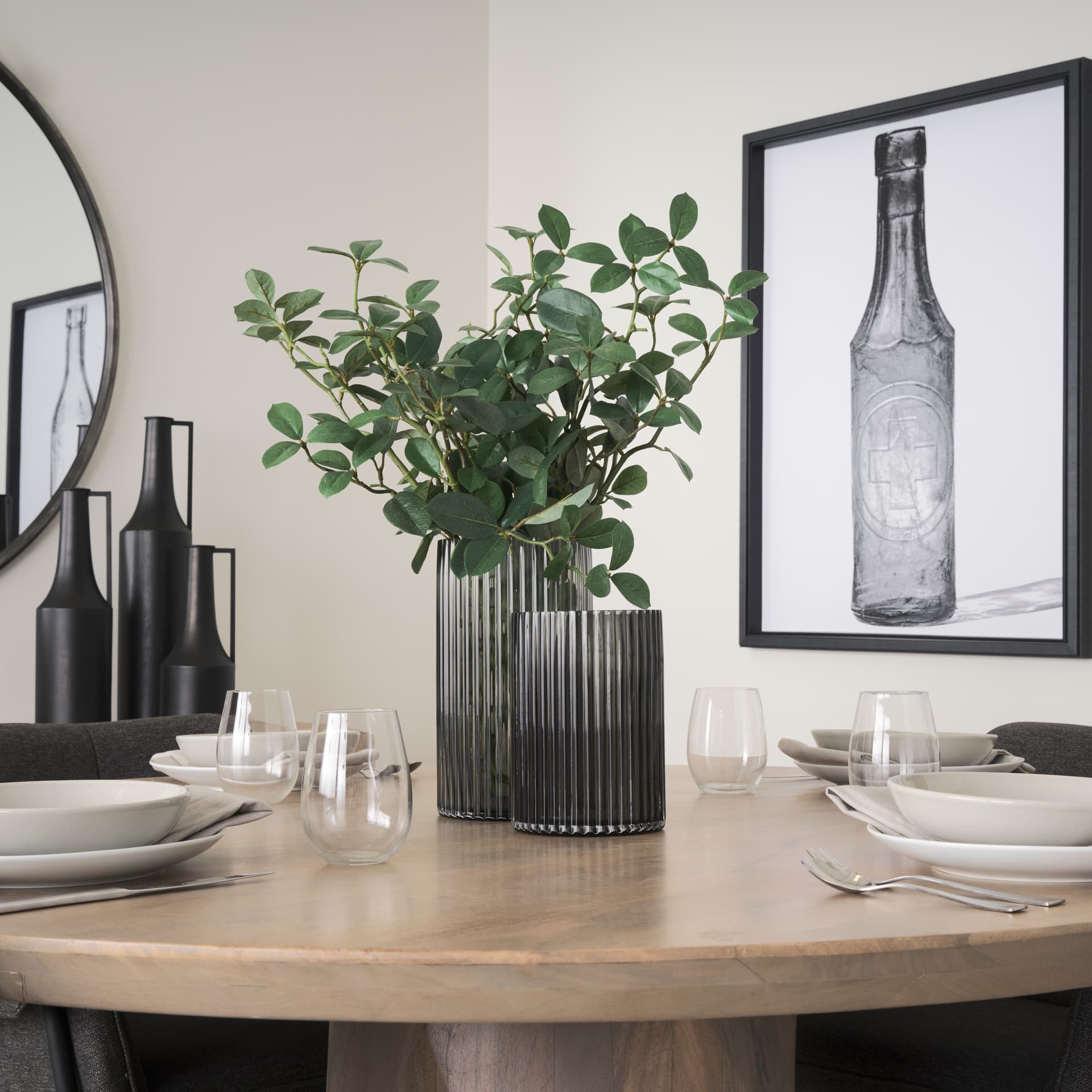 Dawn 11.4" Ribbed Smoke Gray Glass Vase — product photograph