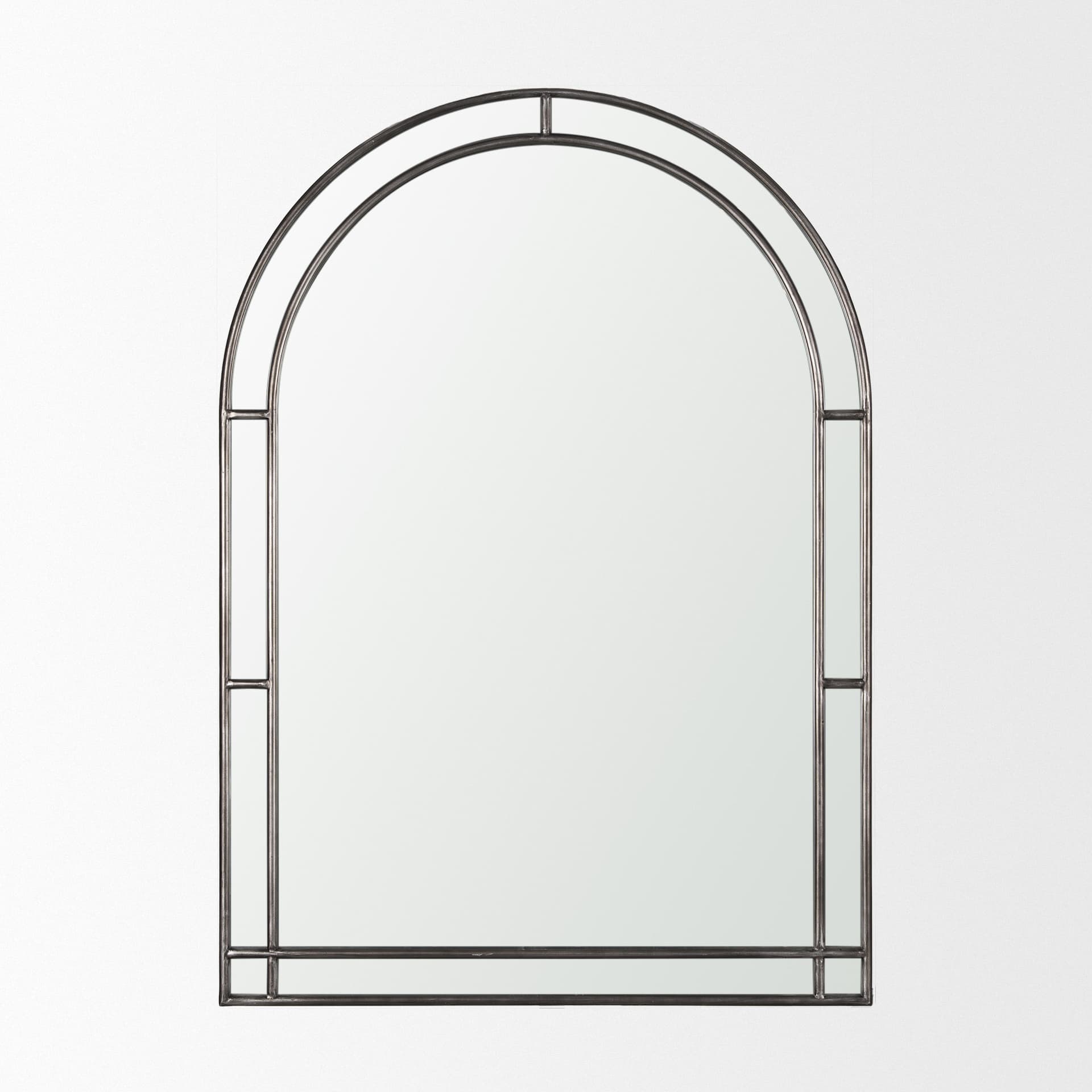 Tiffany Brushed Black Metal Double Frame Arched Mirror — product photograph