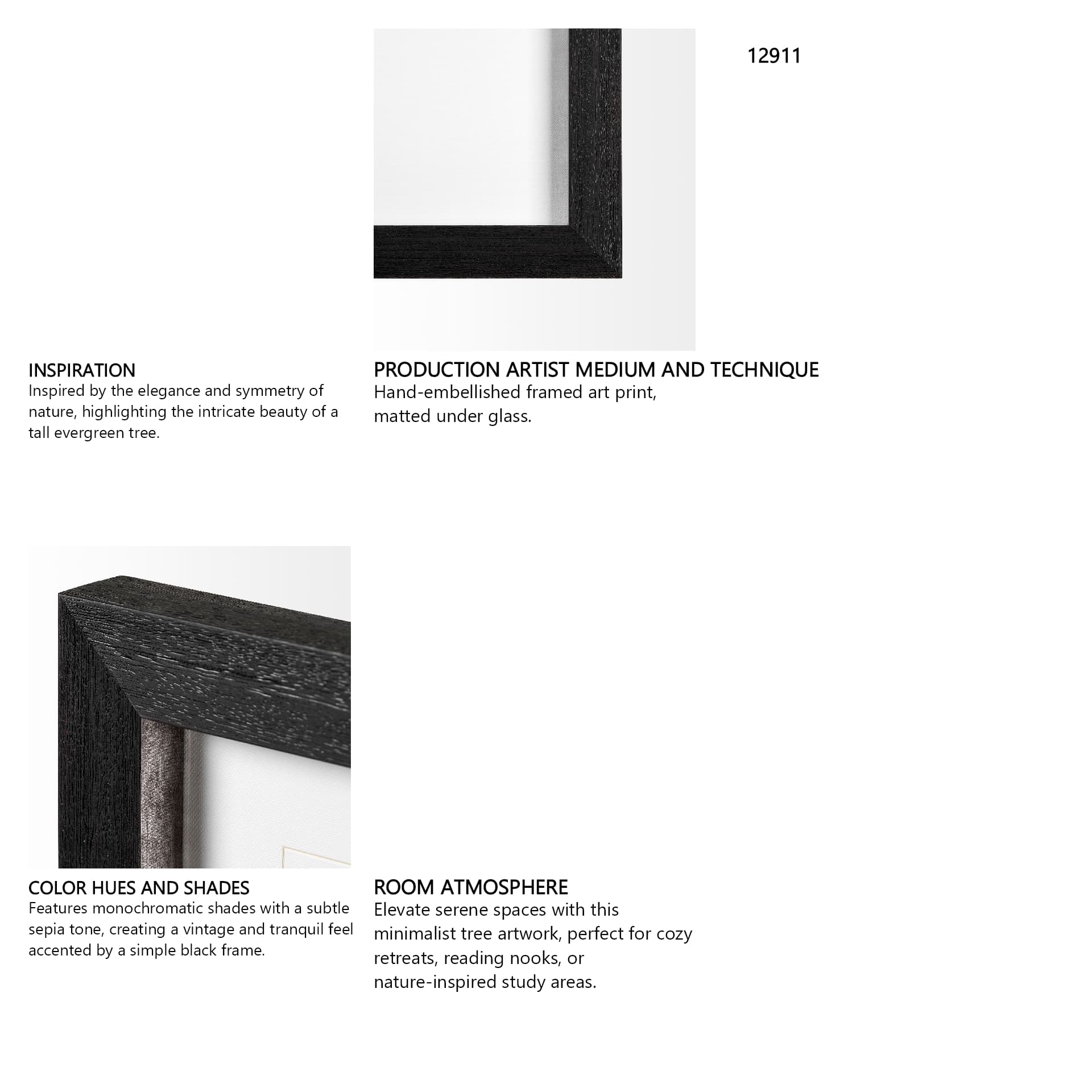 Pacific North West Tree Sketch II Melissa Wang Hand Embellished Framed Art Print Matted under Glass — in a styled room