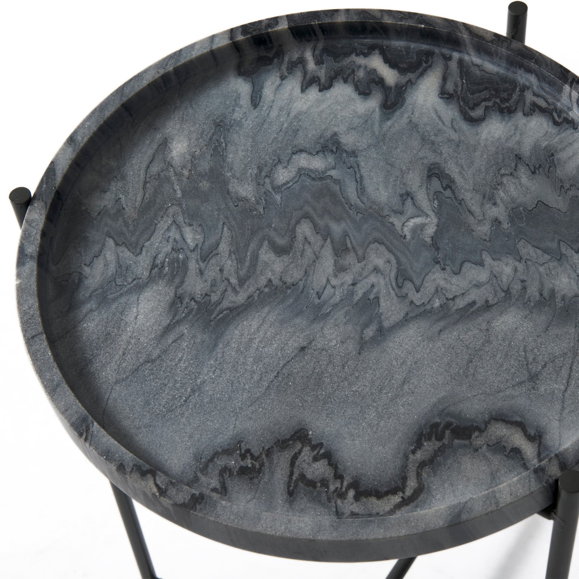 Stella 17L x 17W Gray Round Marble Top W/Black Base Accent Table — product photograph