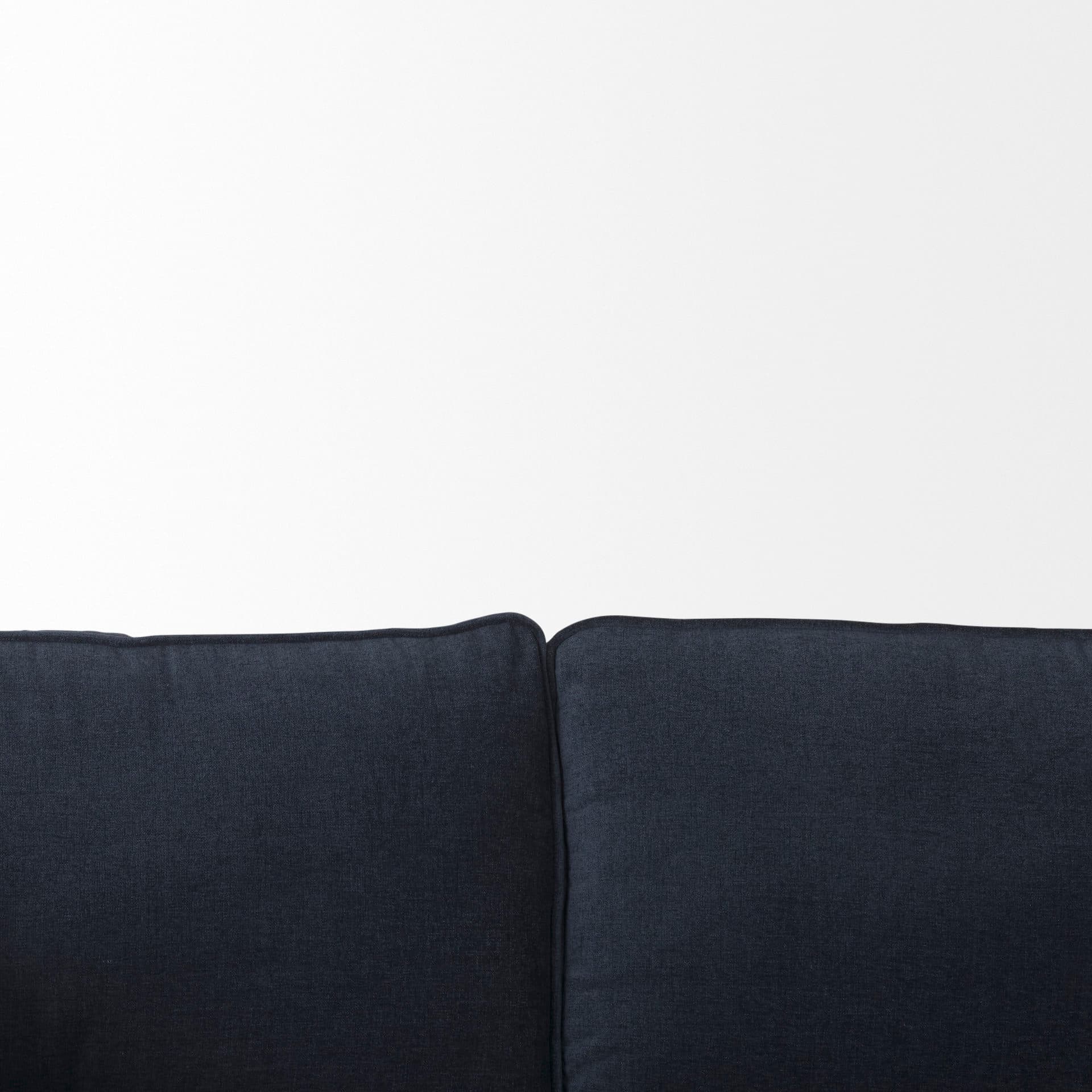 Brooks 90.2L x 34.8W x 33.5H Navy Blue Fabric Three Seater Sofa W/ Medium Brown Wooden Legs — product photograph