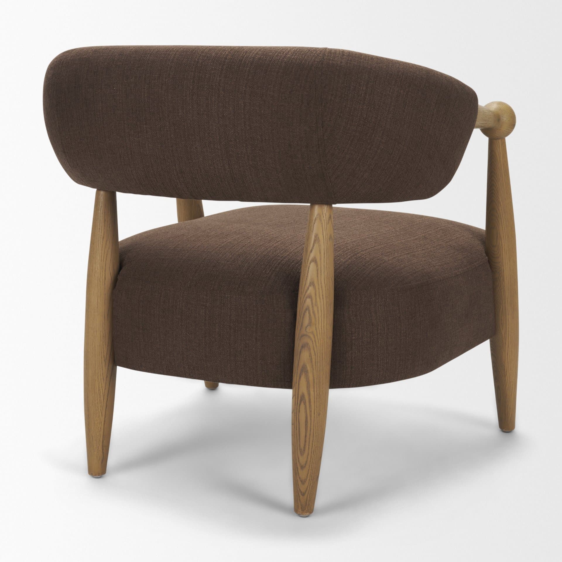 Lewis Mocha Fabric w/ Brown Wood Open Back Accent Chair — product photograph