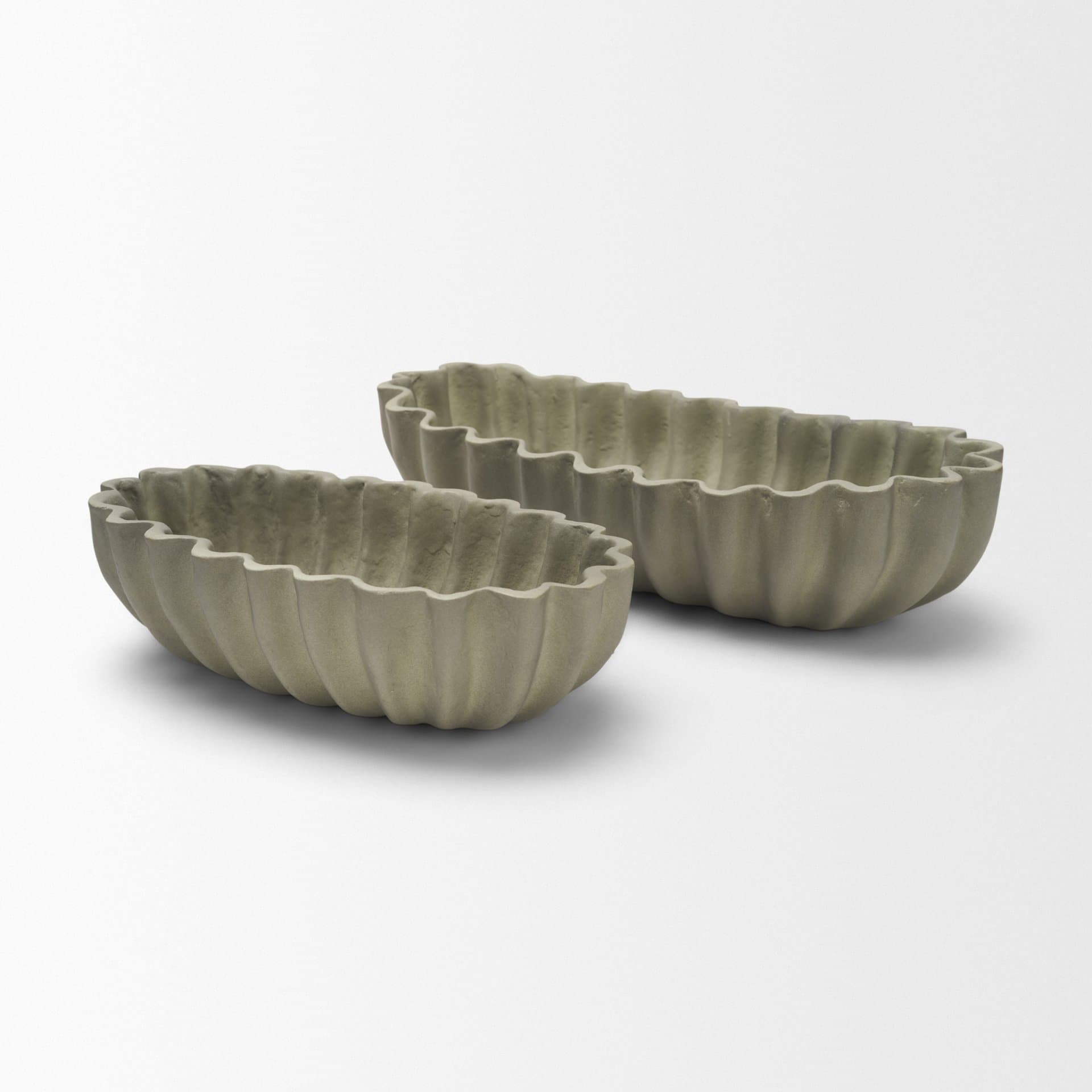 Camelia Large Fluted Sage Green Paper Mache Round Centerpiece Bowl — product photograph