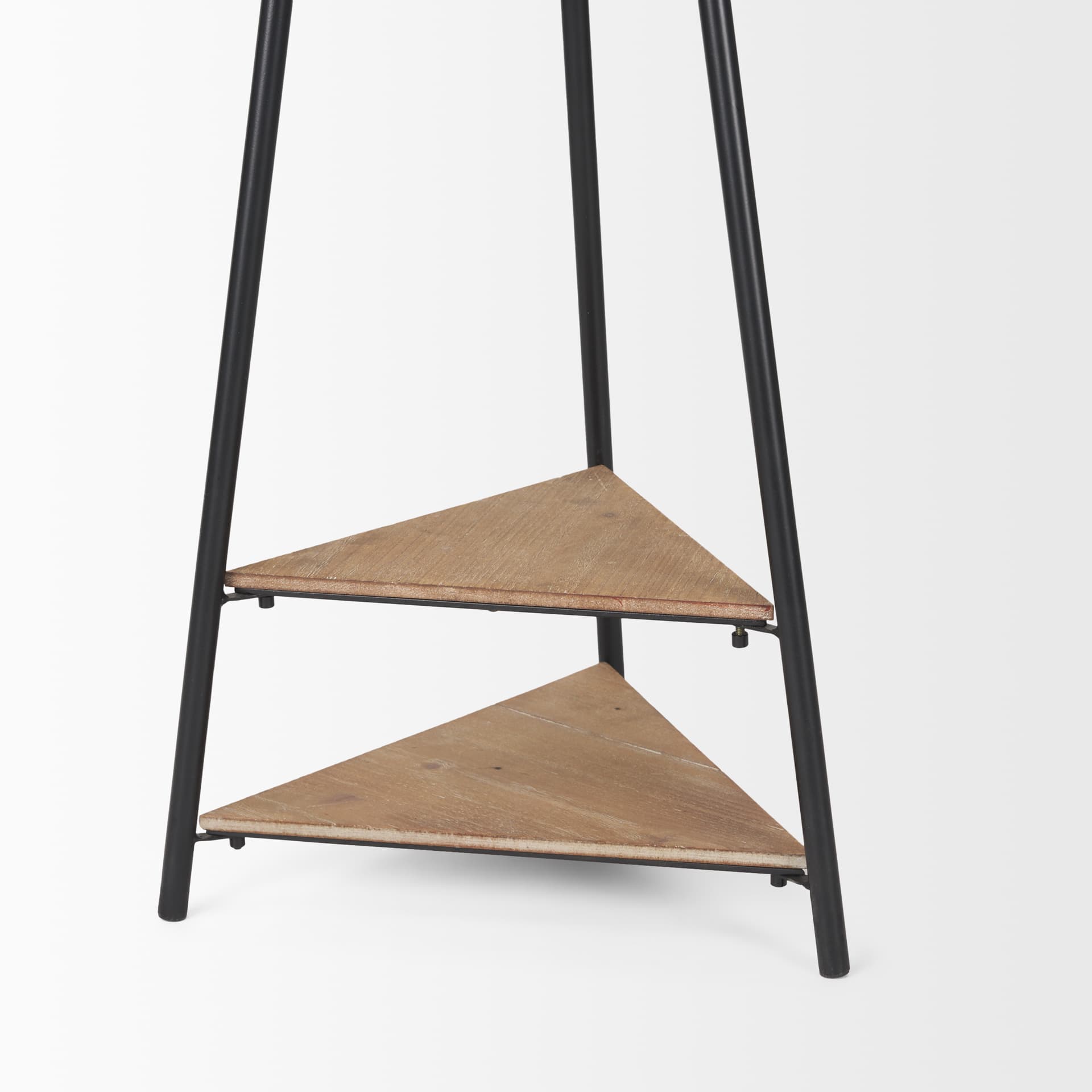 Everett Matte Black Metal w/ Two Wood Shelves Coat Rack — product photograph