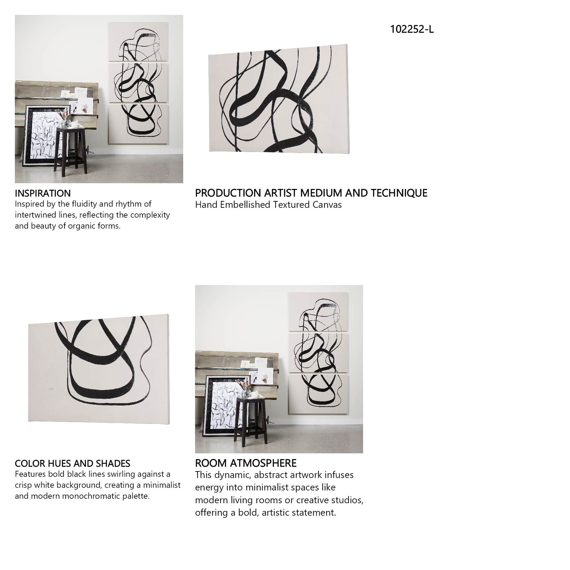 Free Lines Creamy (Set of 3) by Mercana Studio a Hand Embellished Textured Canvas — in a styled room