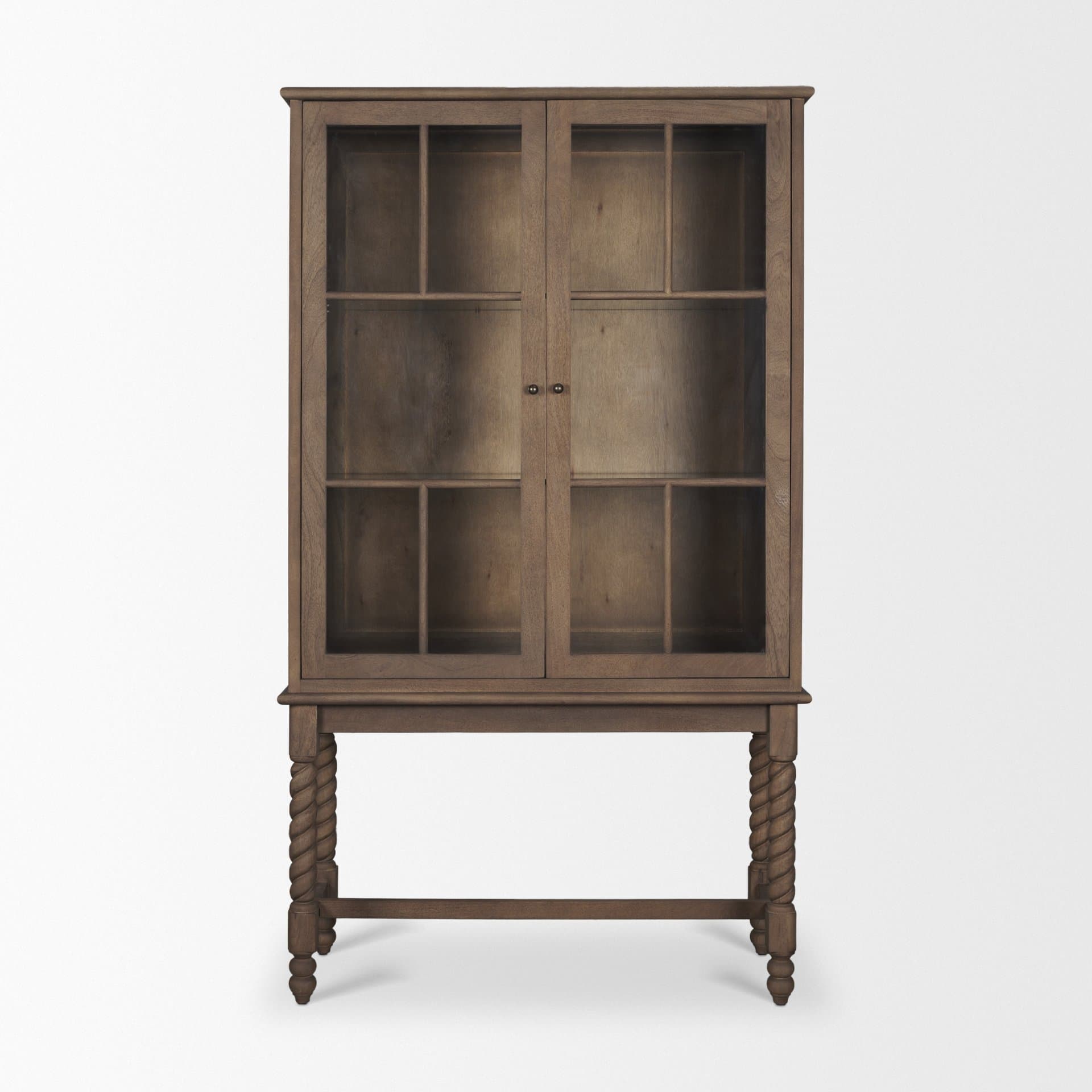Cromwell Spiral Turned Display Cabinet | Mid-Brown Wood — product photograph