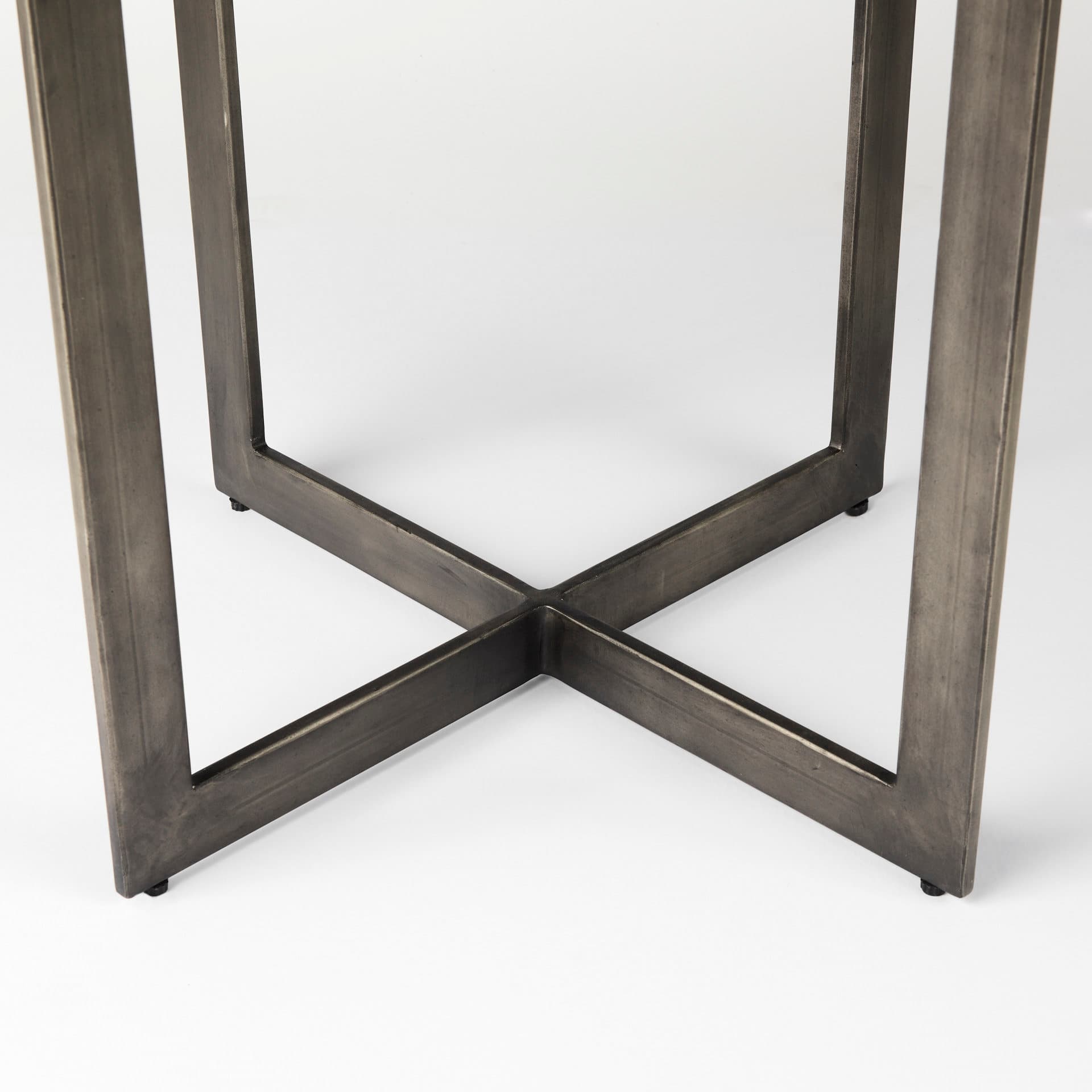 Faye 48" Round Dining Table | Med Brown Wood & Antique Nickel Metal | Seats 4 — product photograph