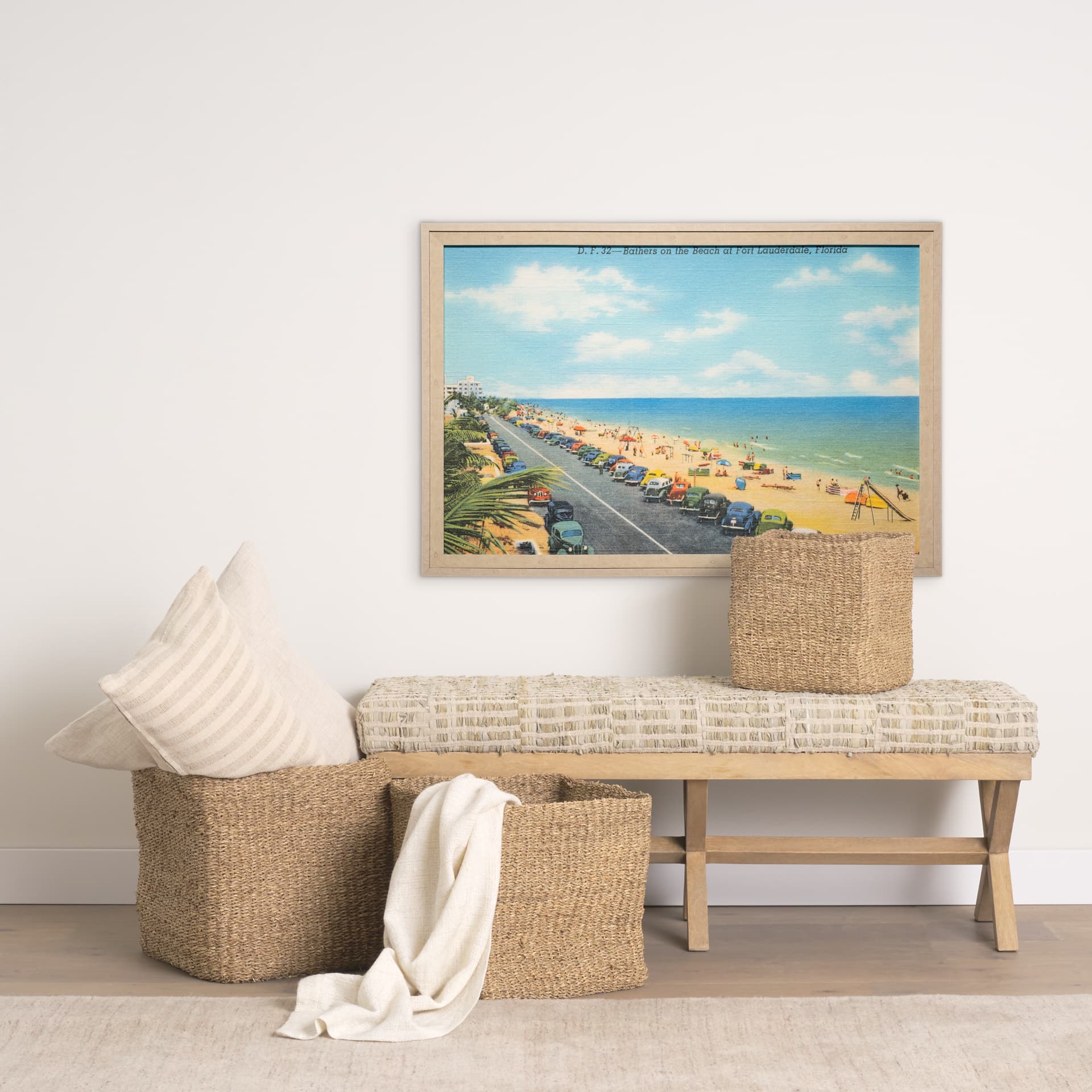 Beach Postcard II by Wild Apple Portfolio a Framed Art Print Matted under Glass — in a styled room