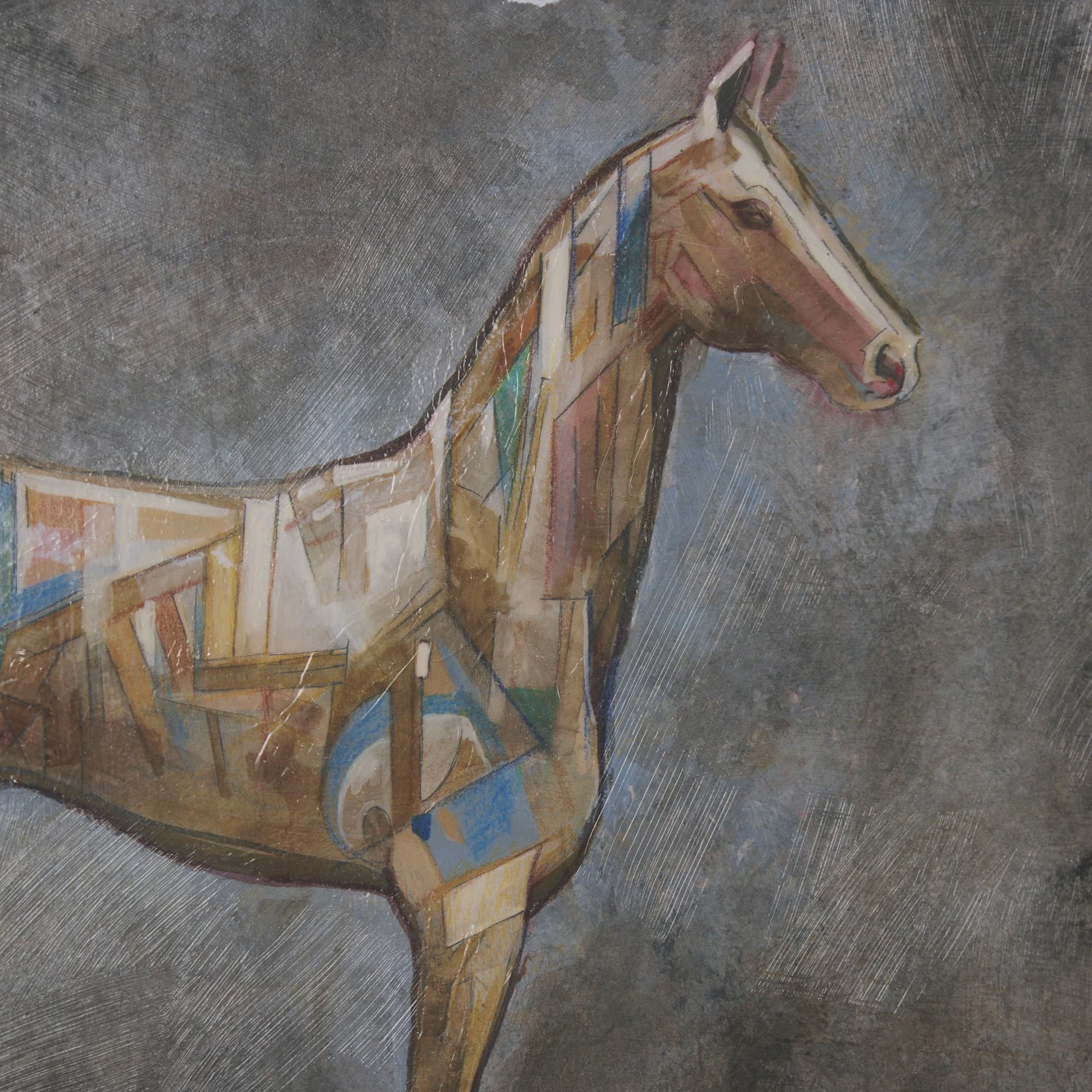 Mosaic Horse II by Mercana Studio a Hand Embellished Framed Art Print Matted under Glass — product photograph