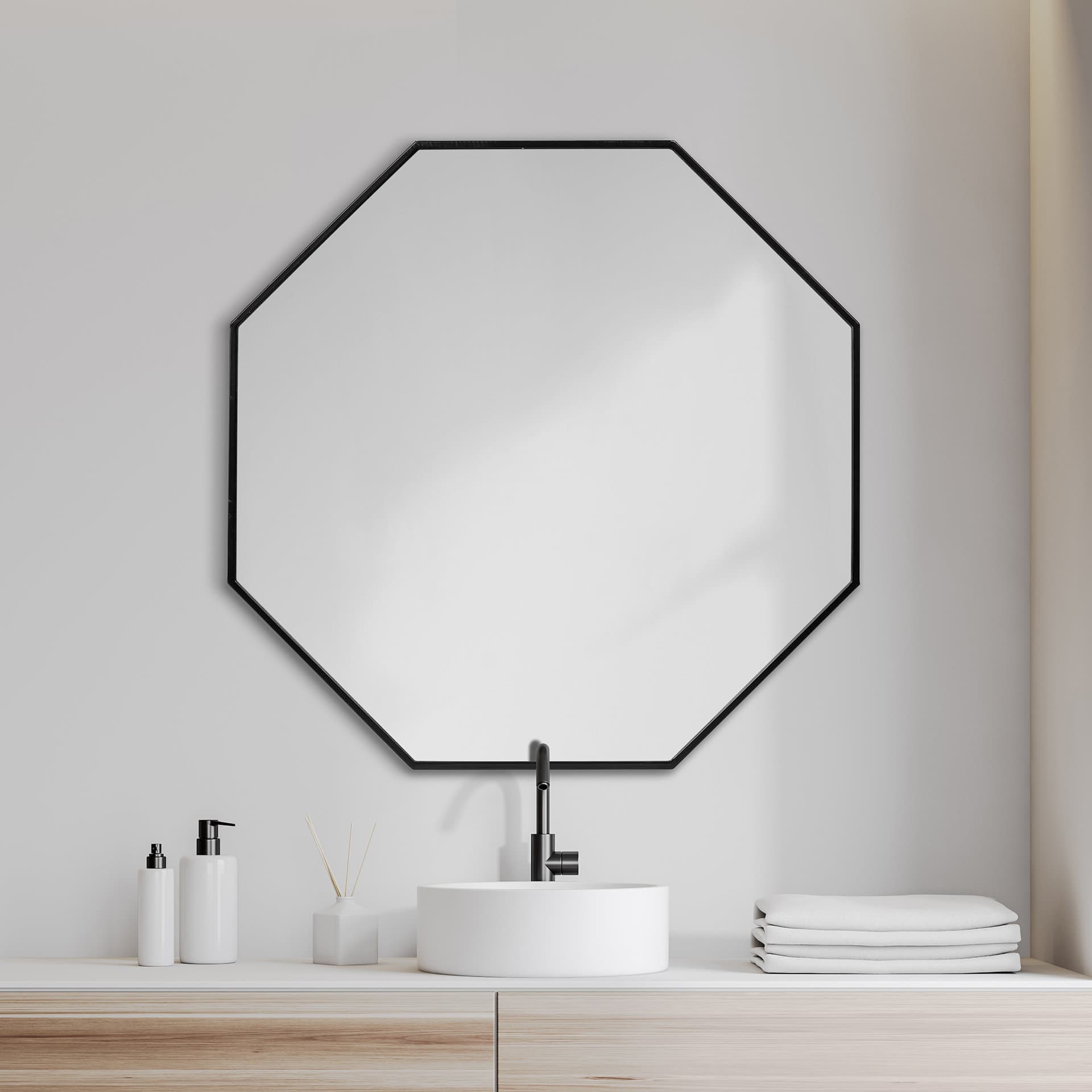 Helix 37" Octogon Black Metal Frame Mirror — product photograph
