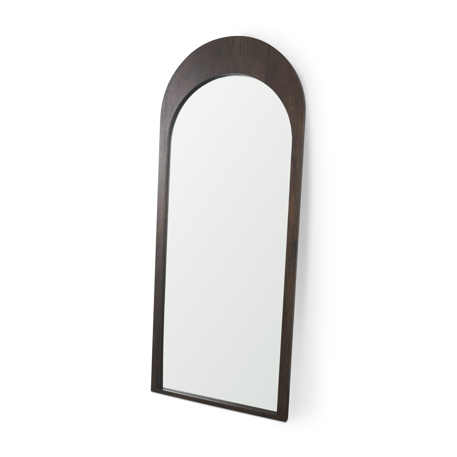 Celeste Dark Brown Wood Arched Floor Mirror — product photograph