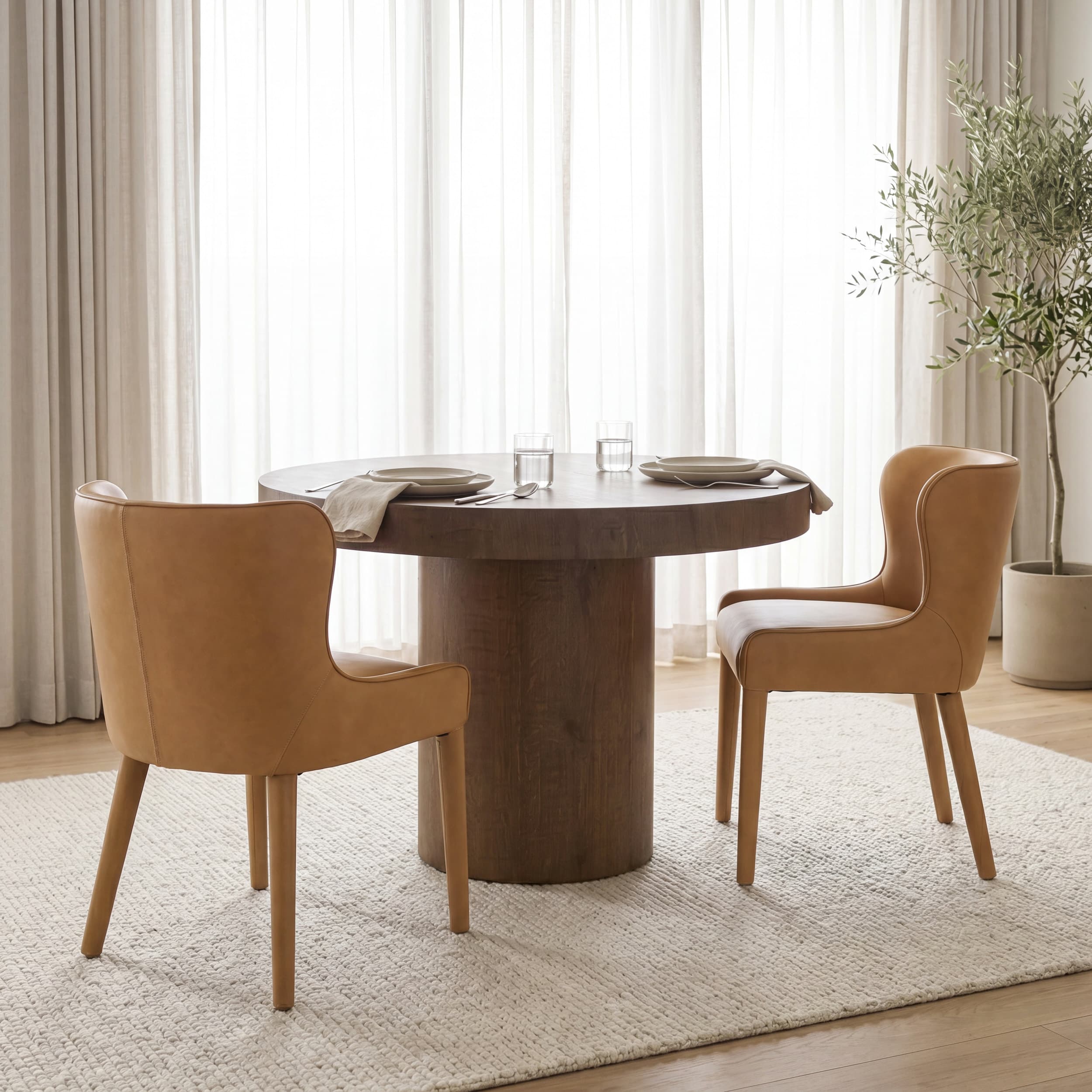 Nolan Wingback Dining Side Chair | Tan Leather w/ Tapered Wood — product photograph