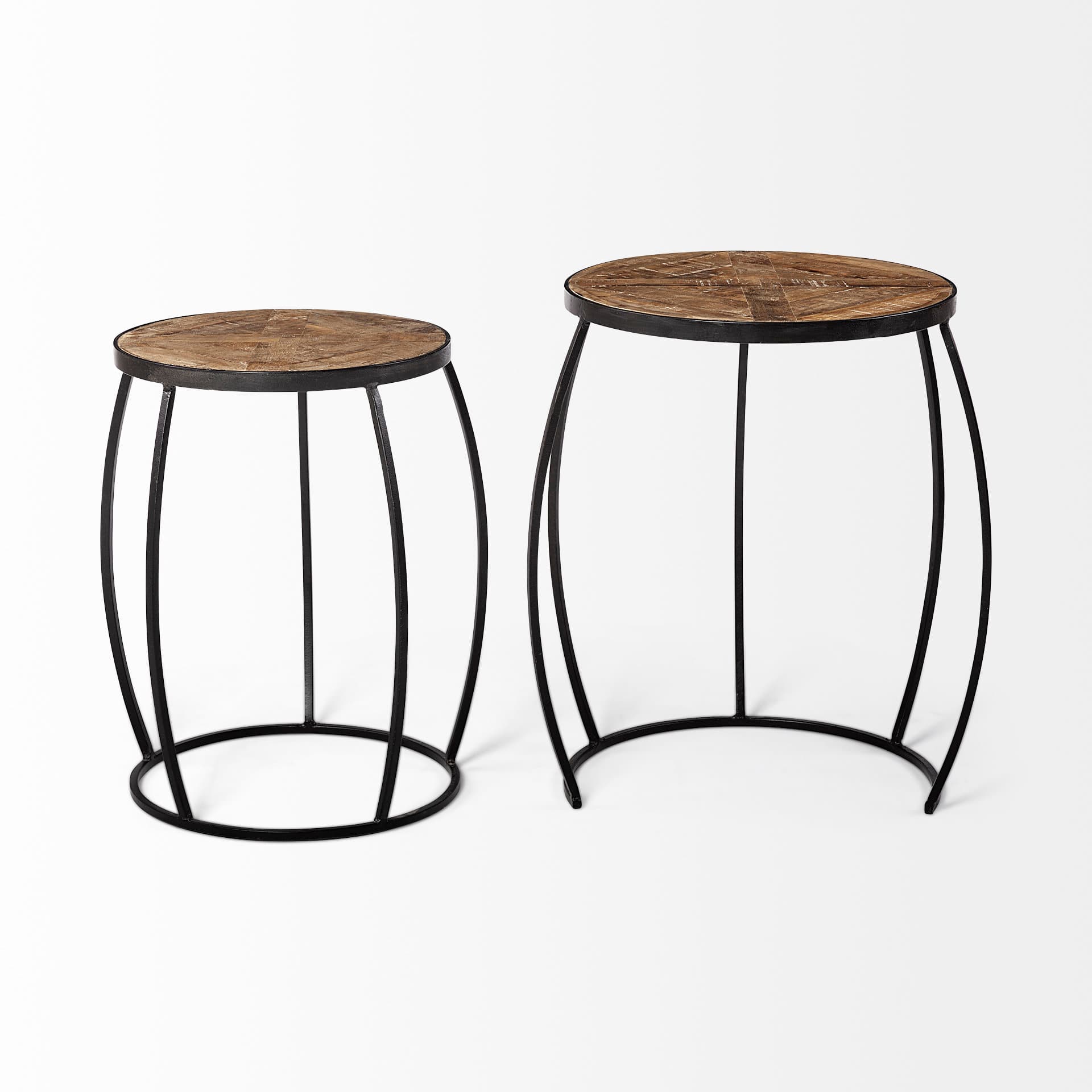 Clapp IV (Set of 2) 20L x 20W Brown Round Wood Top W/ Black Iron Frame Nesting Accent Tables — product photograph
